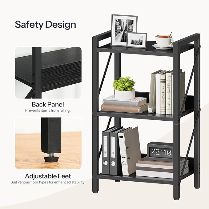 HOOBRO Bookshelf, 3-Tier Industrial Bookcase, Book Shelf Storage Organizer