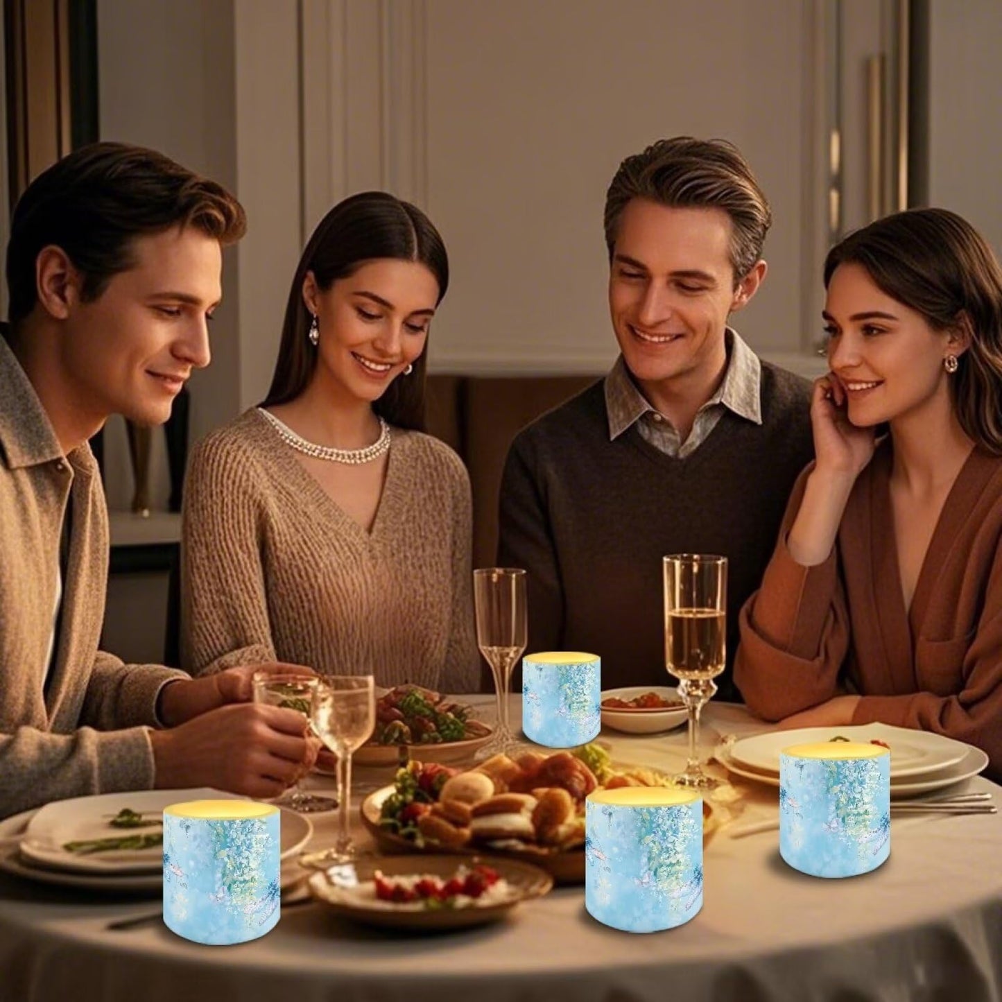 Cozeyat Sky Blue Flameless Candles 4 Pack Battery Operated LED Pillar Candles with Remote Control Timer Waterproof for Indoor Outdoor Use