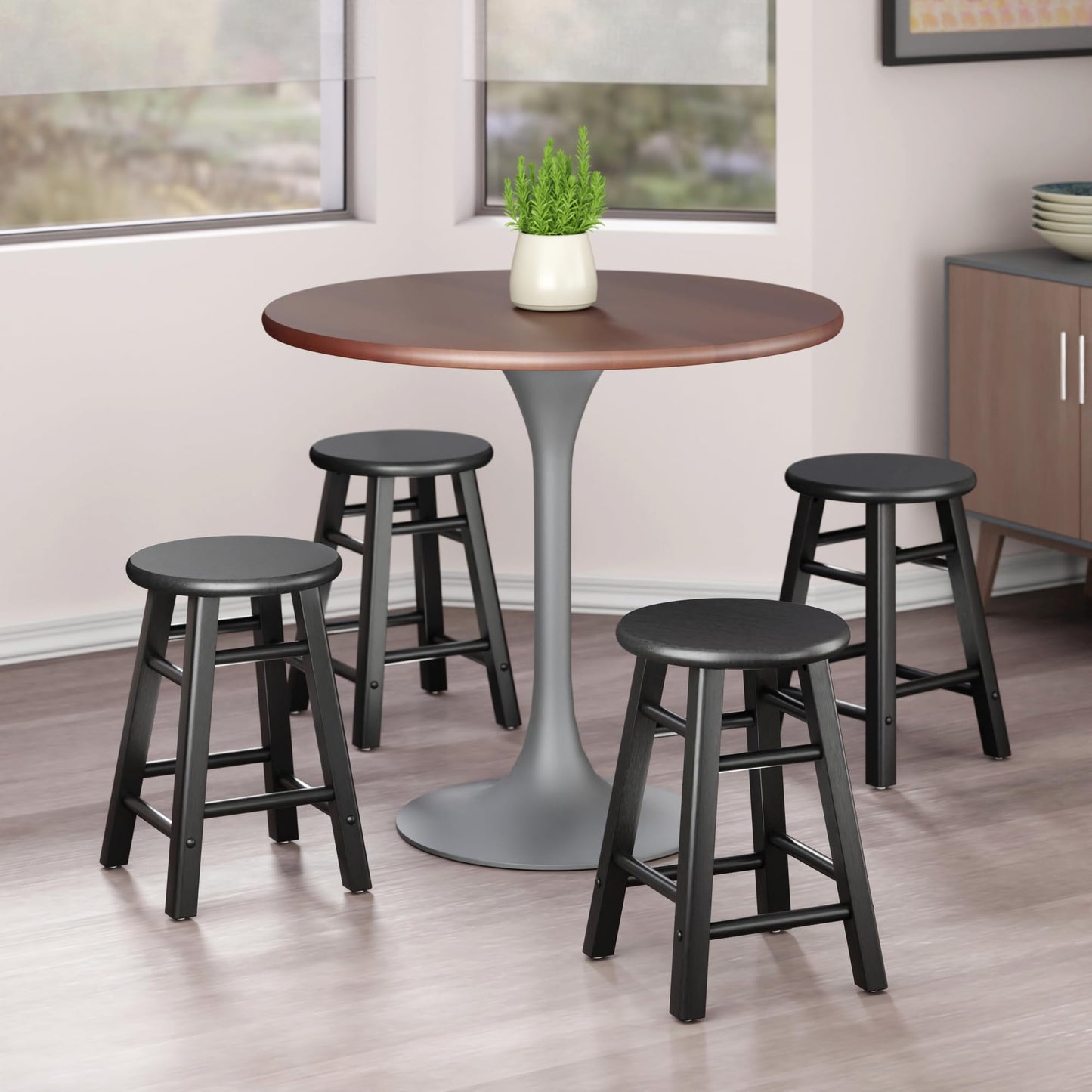 Winsome Element 2-Piece Counter Stool Set, Classic Backless Bar Chairs for Kitchen & Dining Room Seating, Timeless Essential Furniture for Home, Dorm, Apartments