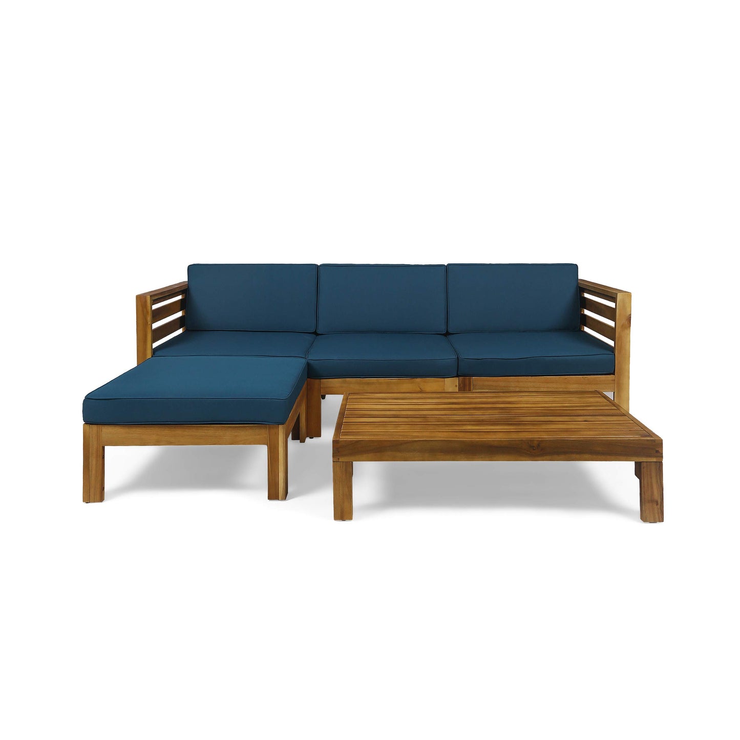 Christopher Knight Home Alice Outdoor 5 Piece Acacia Wood Sofa Set, Teak Finish, Dark Teal