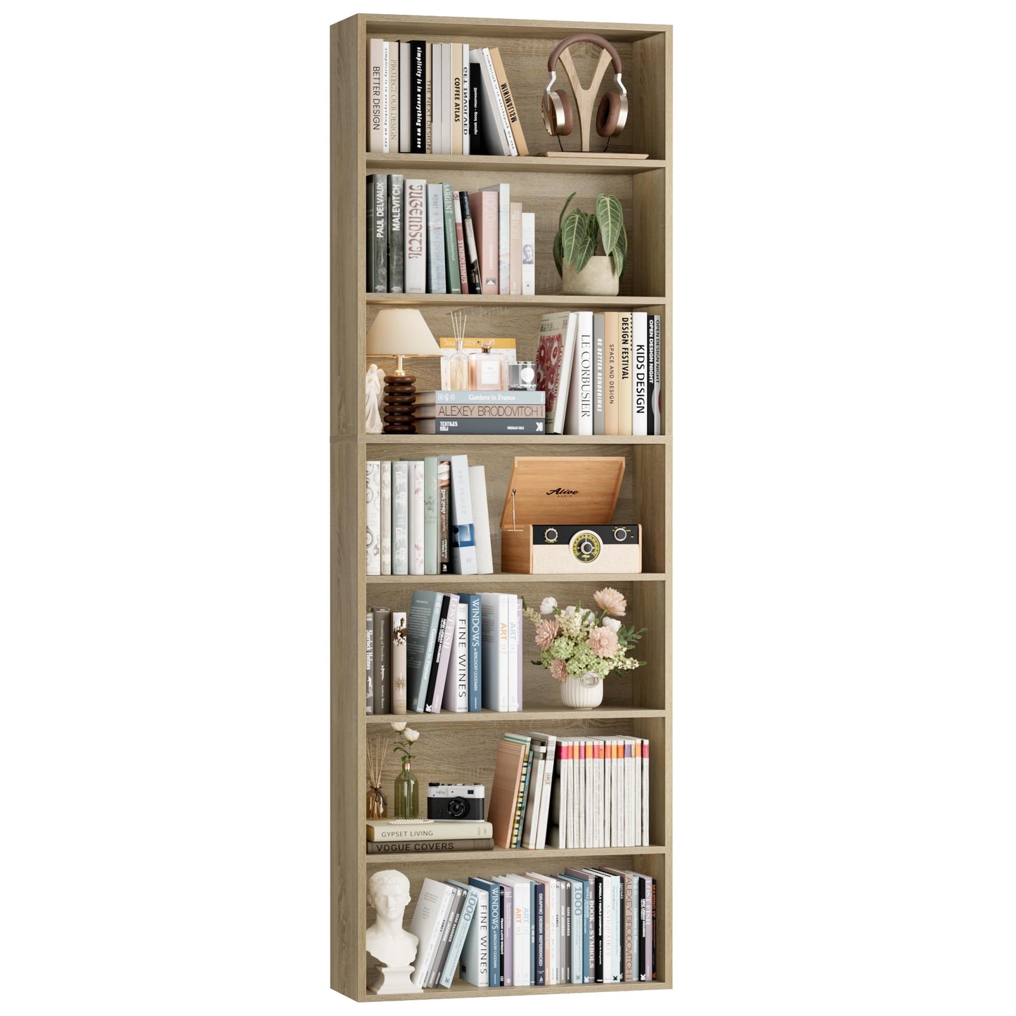 FACBOTALL 82" Tall Bookshelf, 7-Tier Open Shelves Bookcase, Freestanding Display Storage Shelves, Tall Bookcase Home Decor Furniture for Home Office, Living Room, Bedroom, Light Oak