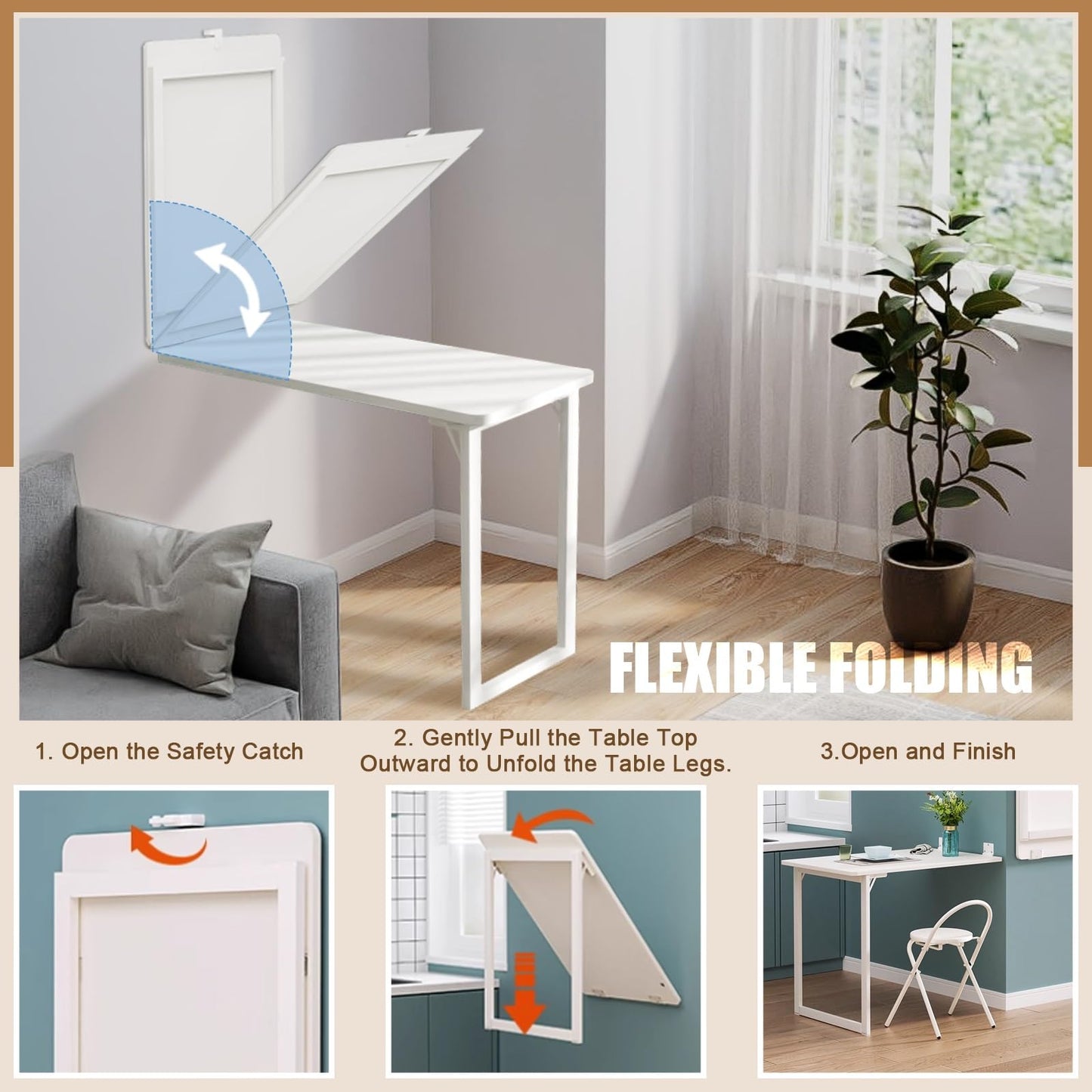 YYmmDQ Folding Wall-Mounted Drop Leaf Table 35"×23" Space Saving Decorative Painting On The Back, Household Dining Table Desk for Kitchen, Coffee, Small Spaces, No Assembly Required