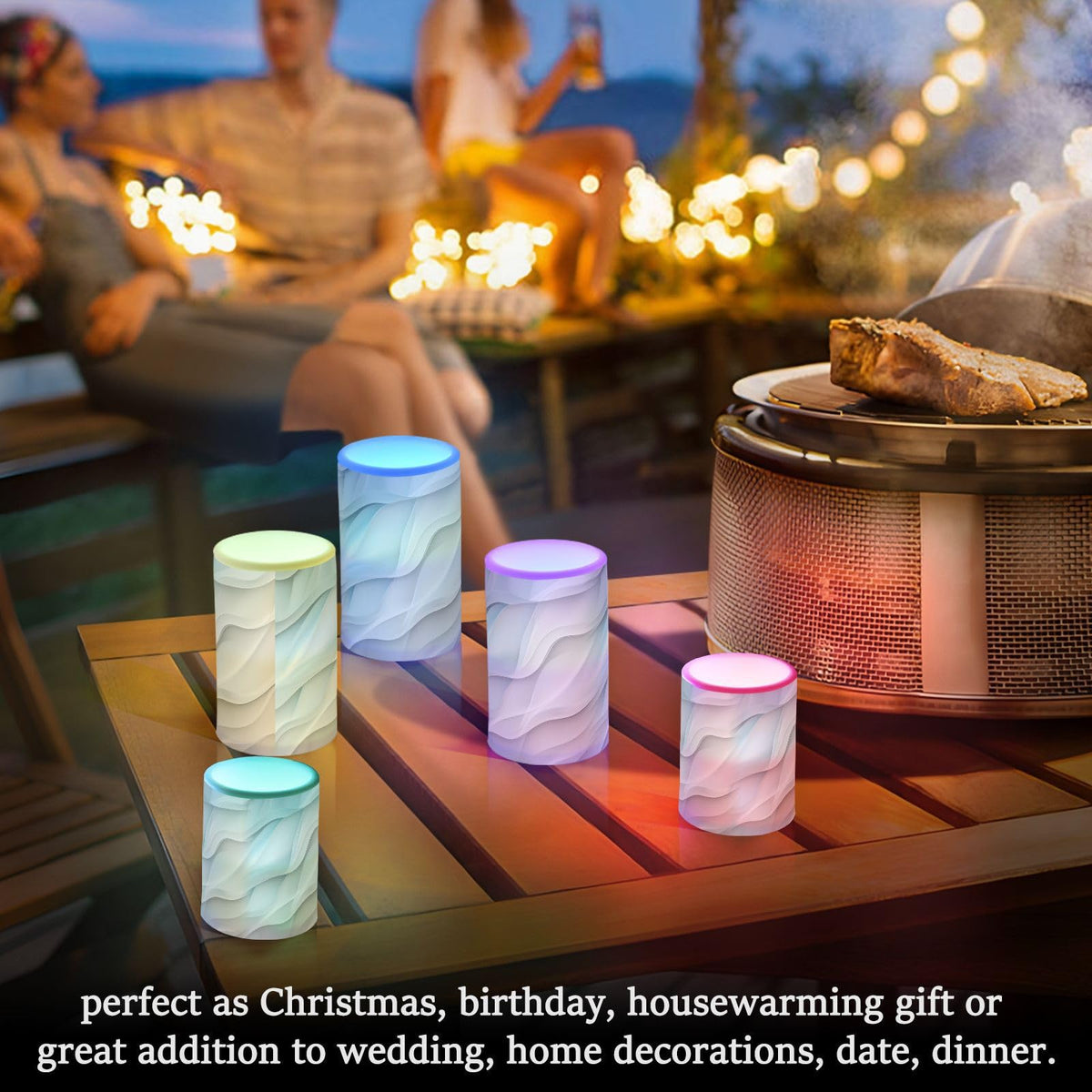 zyrtty 2 Pack Plastic Flameless Candles Modern Geometric Teal Blue Brown Aesthetic Battery Operated with Remote and Timer Real Wax LED Flickering Pillar Candles Set Window Christmas Holiday Decor