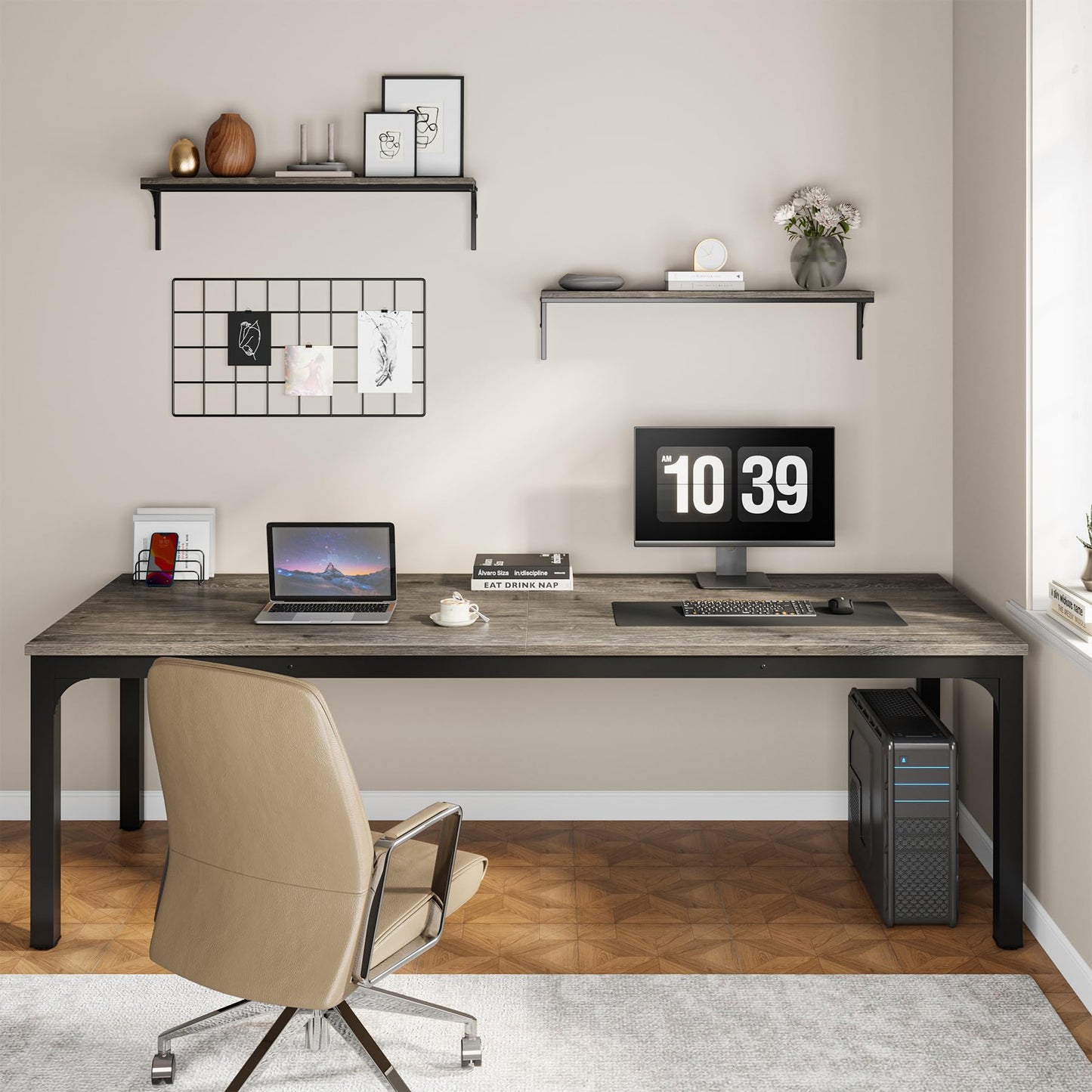 Tribesigns 78.7 Inches Extra Long Computer Desk 2 Person Desk, Double Long Desk, Workstaion for Home Office (Gray+Black)