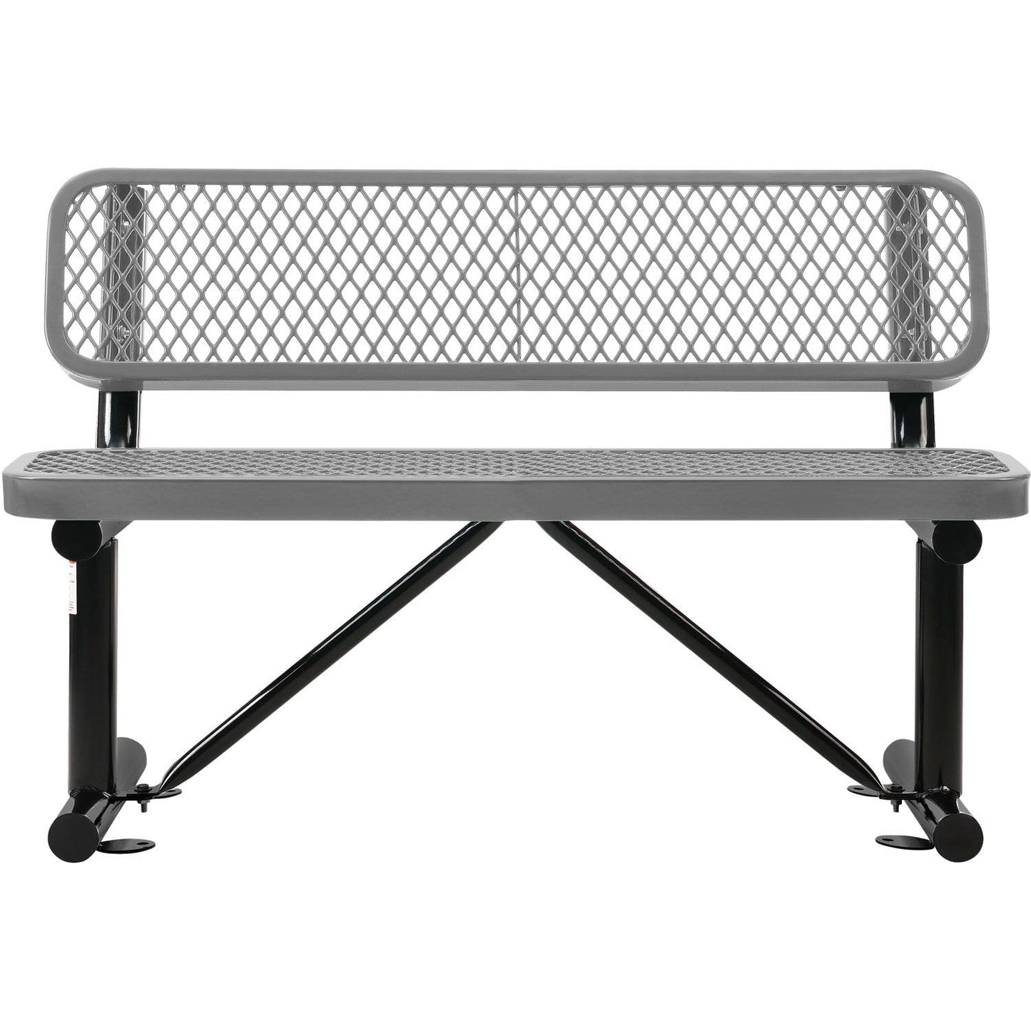 Global Industrial 4'L Heavy Duty Expanded Metal Mesh Bench with Backrest with Steel Frame, Portable Outdoor Bench, 1000 lbs Capacity, Gray, 48" L x 24" W x 33" H