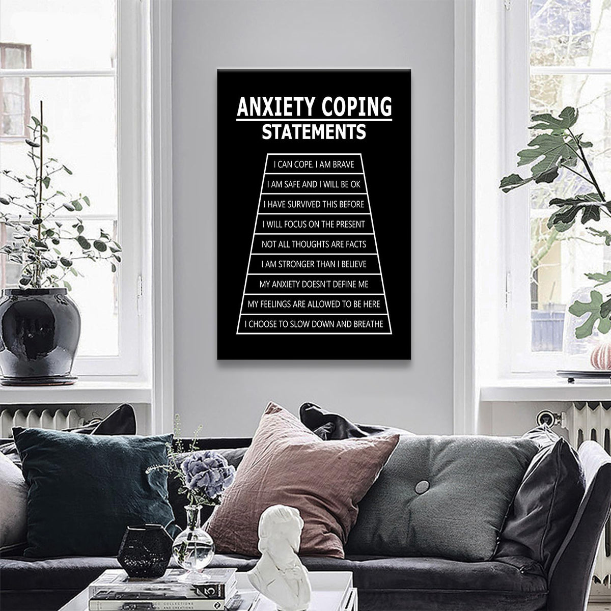 YSPCSUN Motivational Poster Anxiety Coping Statements Quote Office Decor Painting Practice Inspirational Canvas Wall Art Prints Artwork for Modern Home Living Room Ready to Hang [24''Wx 36''H]
