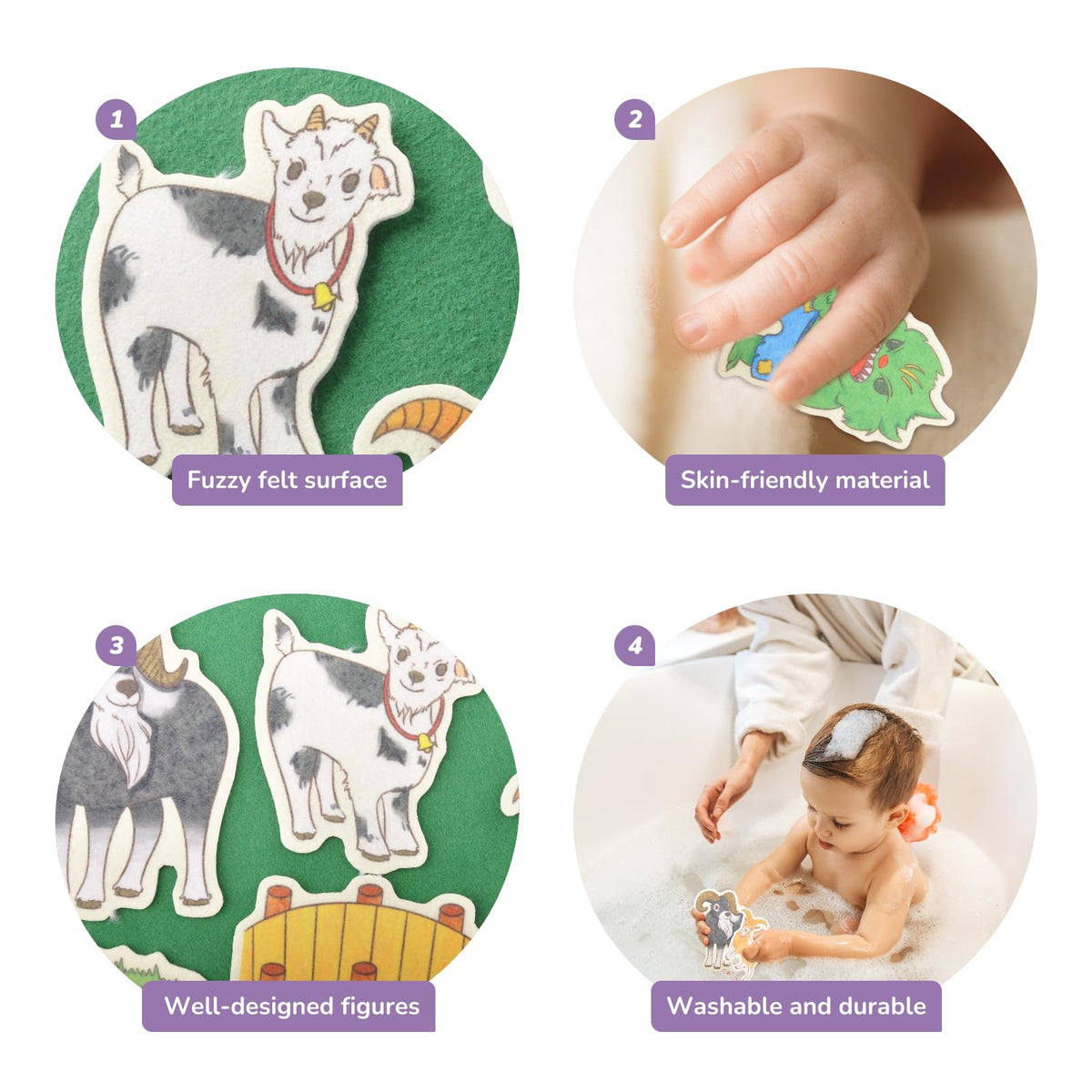 CHEFAN Felt/Flannel Board Story Set of 4, PRECUT Felt Pieces for Preschool Toddlers, Stone Soup, The Three Billy Goats Gruff, Jack and Beanstalk, The Boy Who Cried Wolf