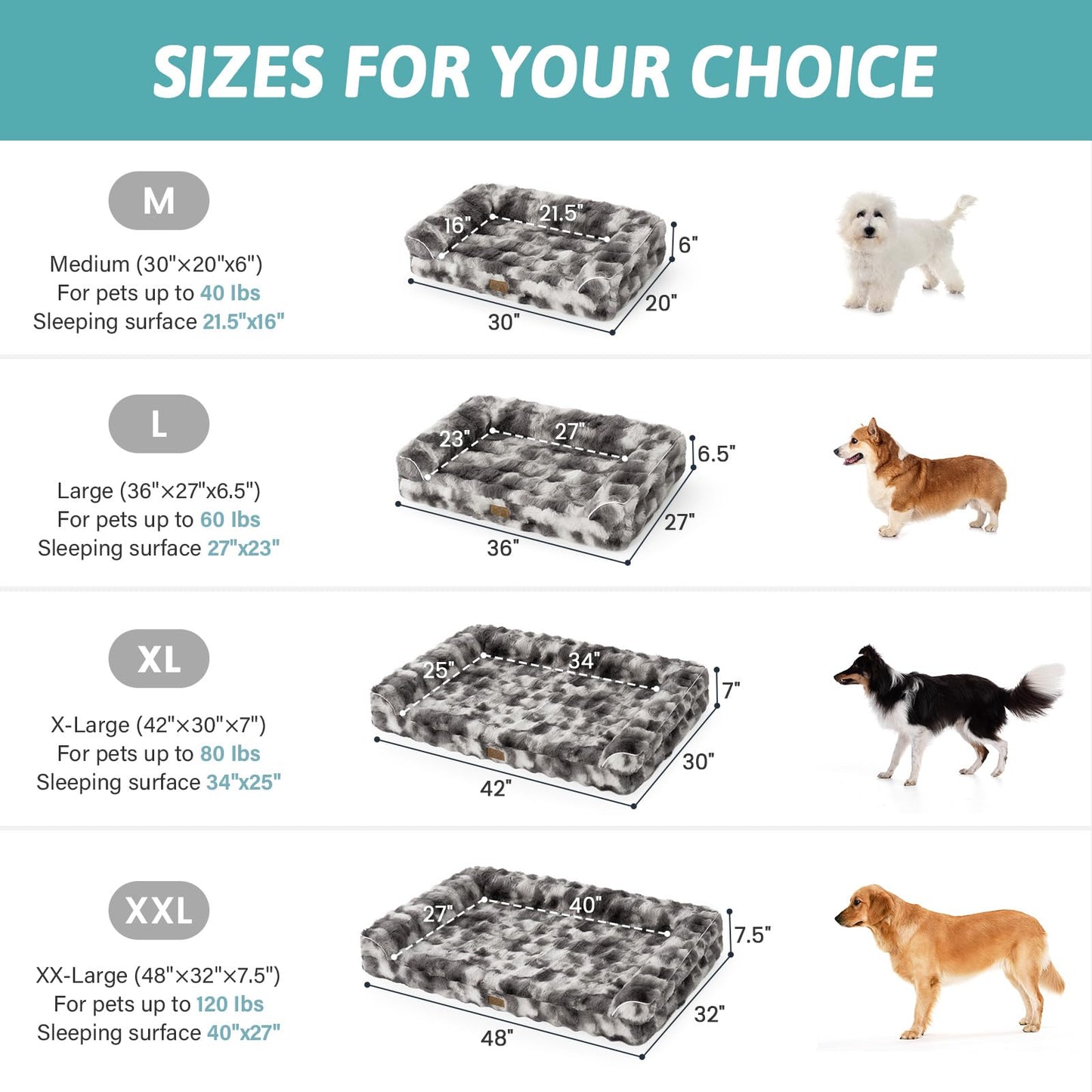 Faux Fur Orthopedic Dog Bed, Extra Large Dog Bed, Supportive Foam Pet Sofa with Waterproof Lining Cover, Washable U-Shaped Pet Couch with Anti-Slip Bottom Design, Tie-dye Grey XXL 48x32x8 inch