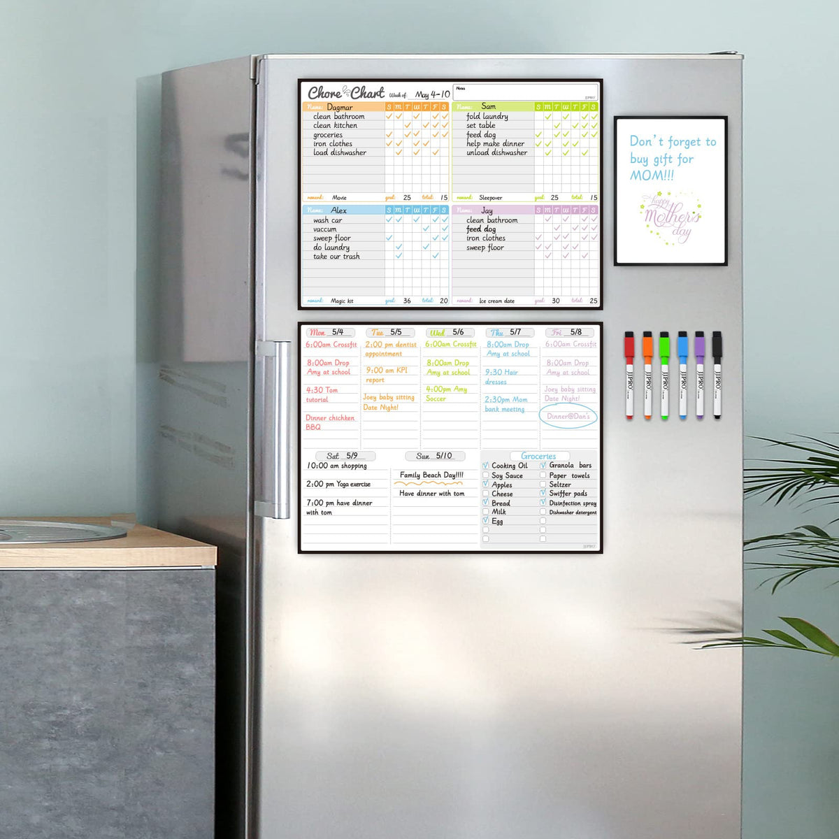 JJPRO Magnetic Dry Erase Chore Chart and Weekly Calendar Set for Fridge-Chore Chart for Multiple Kids,Weekly Planner Board,Family Chore Board for Multiple Kids&Adults,Bonus to-do Whiteboard