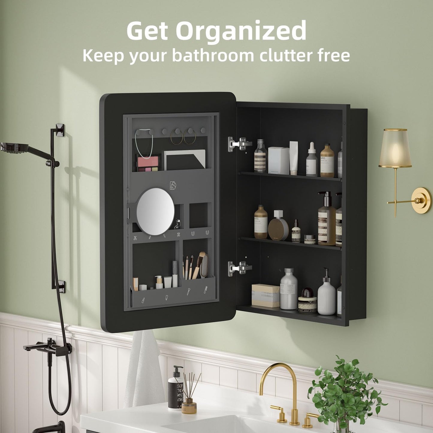 YTSMIR 20×28 Black Medicine Cabinet with Mirror, Bathroom Medicine Cabinet with Mirror for Vanity Wall Mounted & Recessed with Cosmetics Storage Rack, 2 Stable and Removable Shelves, Easy Installation