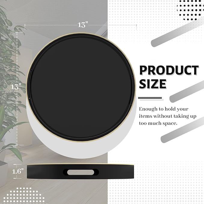MAONAME Black Decorative Tray for Coffee Table, Modern Round Serving Tray