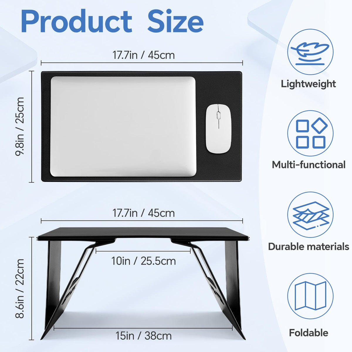Leinuosen Foldable Laptop Desk Portable Lightweight Travel Laptop Table PU Leather Non-Slip Computer Retractable Desk for Bed, Car Sofa, Travel, Work