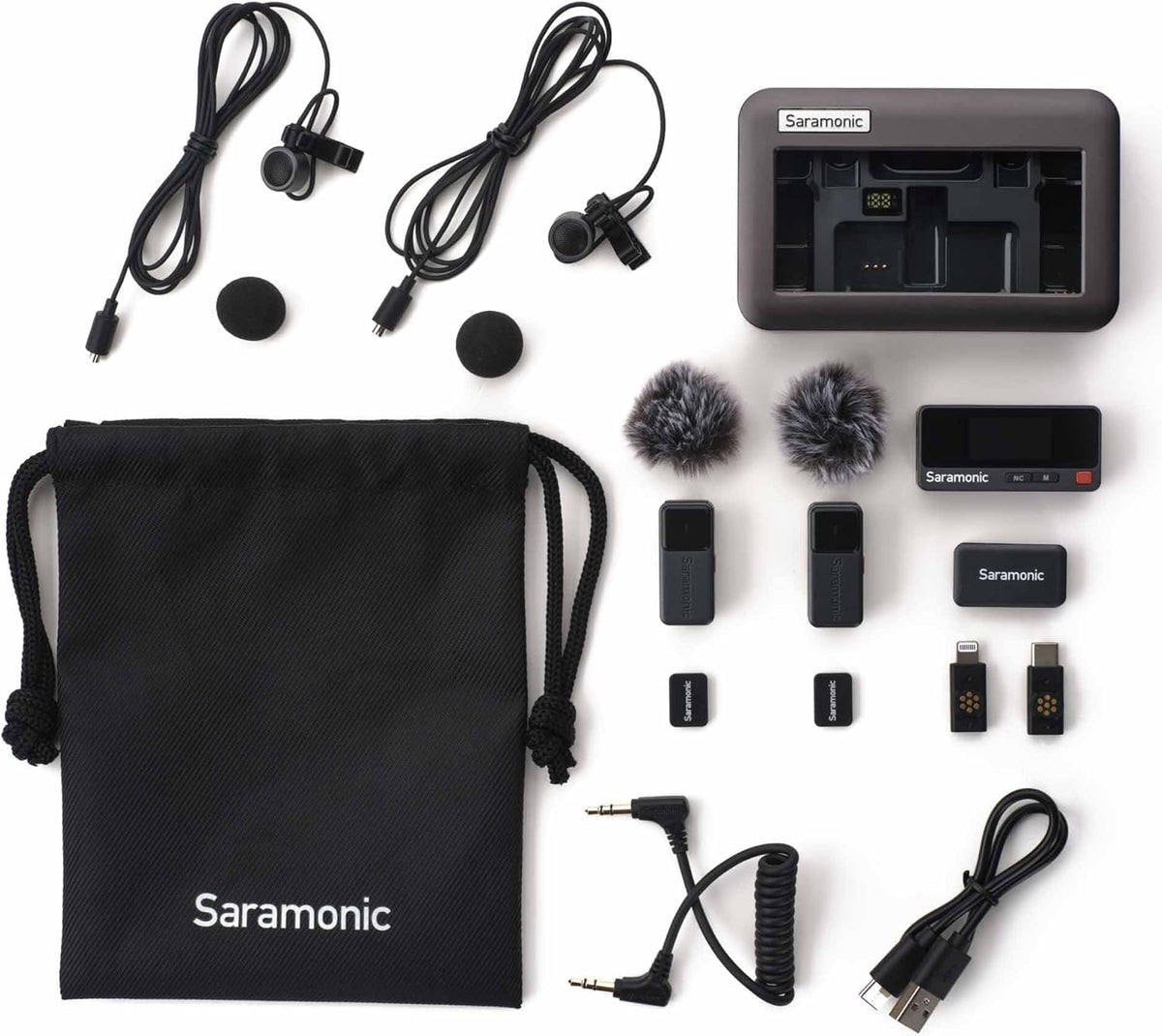 Saramonic Air Wireless Microphone for iPhone/Camera/Android, 11g Ultralight, 48kHz/24-bit,120dB Max SPL, 2 Lavalier Microphones, 300m Range, Noise Cancelling, Vlog, Streaming