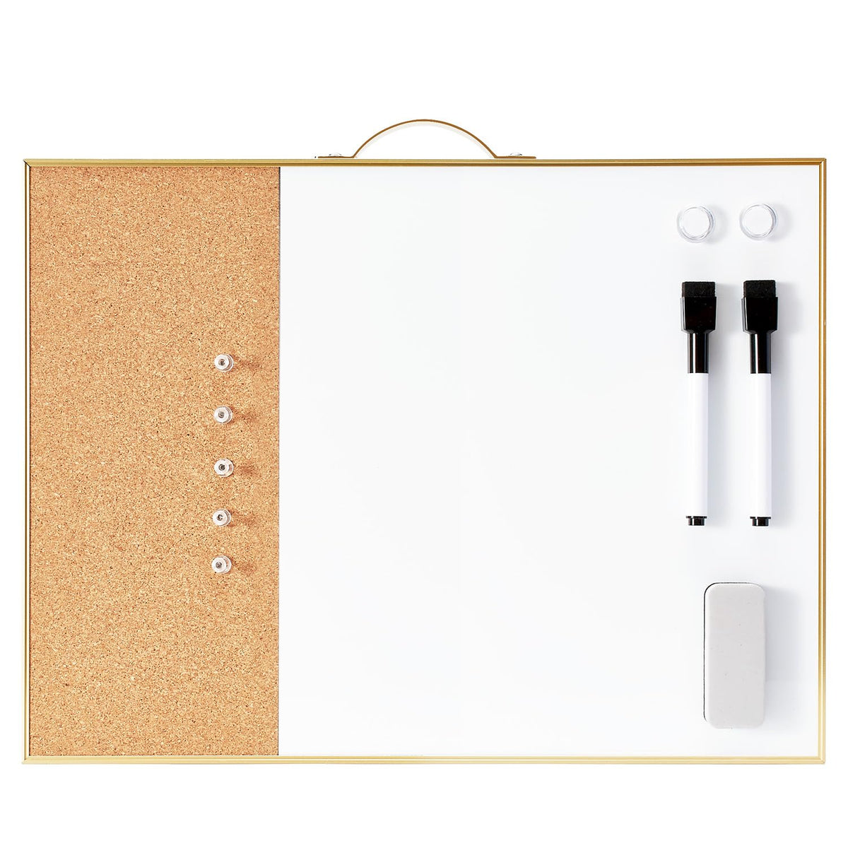 Small Cork Board Whiteboard Combo - 12" X 16" Portable Aluminum Gold Framed Magnetic Dry Erase Board for Wall, Mini Bulletin CorkBoard with a Handle for Office, Home and School