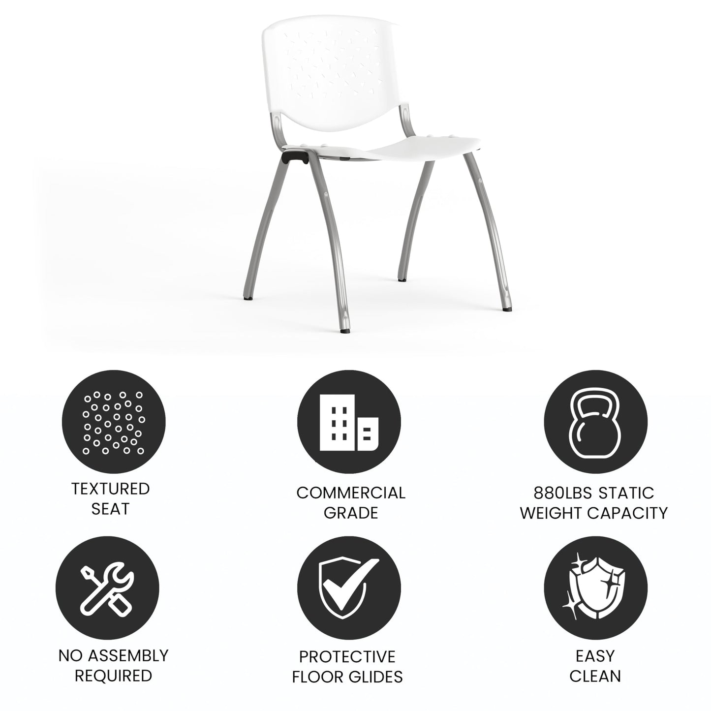Flash Furniture HERCULES Series 880 lb. Capacity White Plastic Stack Chair with Titanium Gray Powder Coated Frame