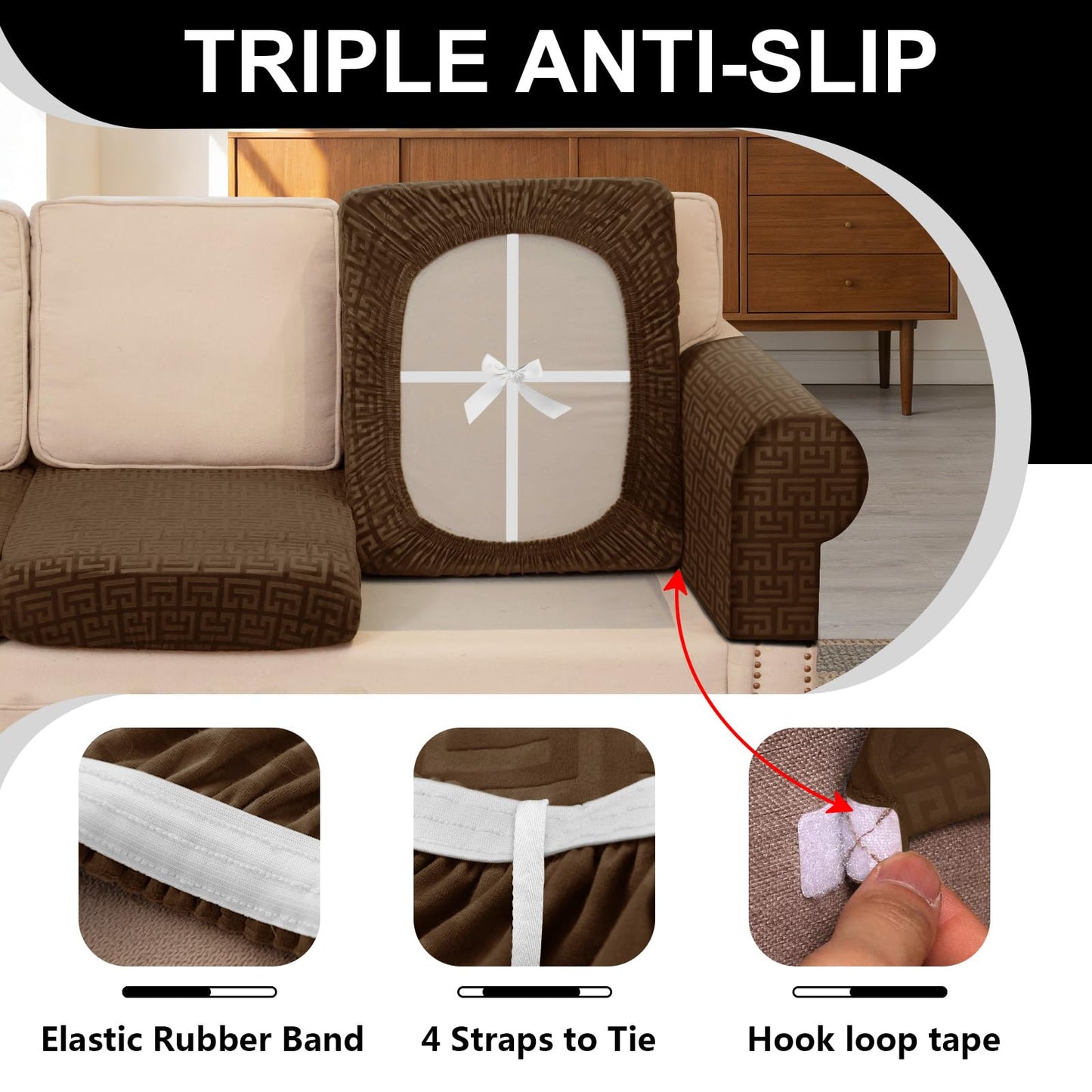 UNBBRRL 10 Pieces Stretch Sofa Cushion Covers for U-Shaped Modular Sectional Couch with 4 Seats+4 Backs+2 Arms, Upholstered Covers for Sofa Bed with Deep Double Chaise (Bronze,10 Pieces Set)