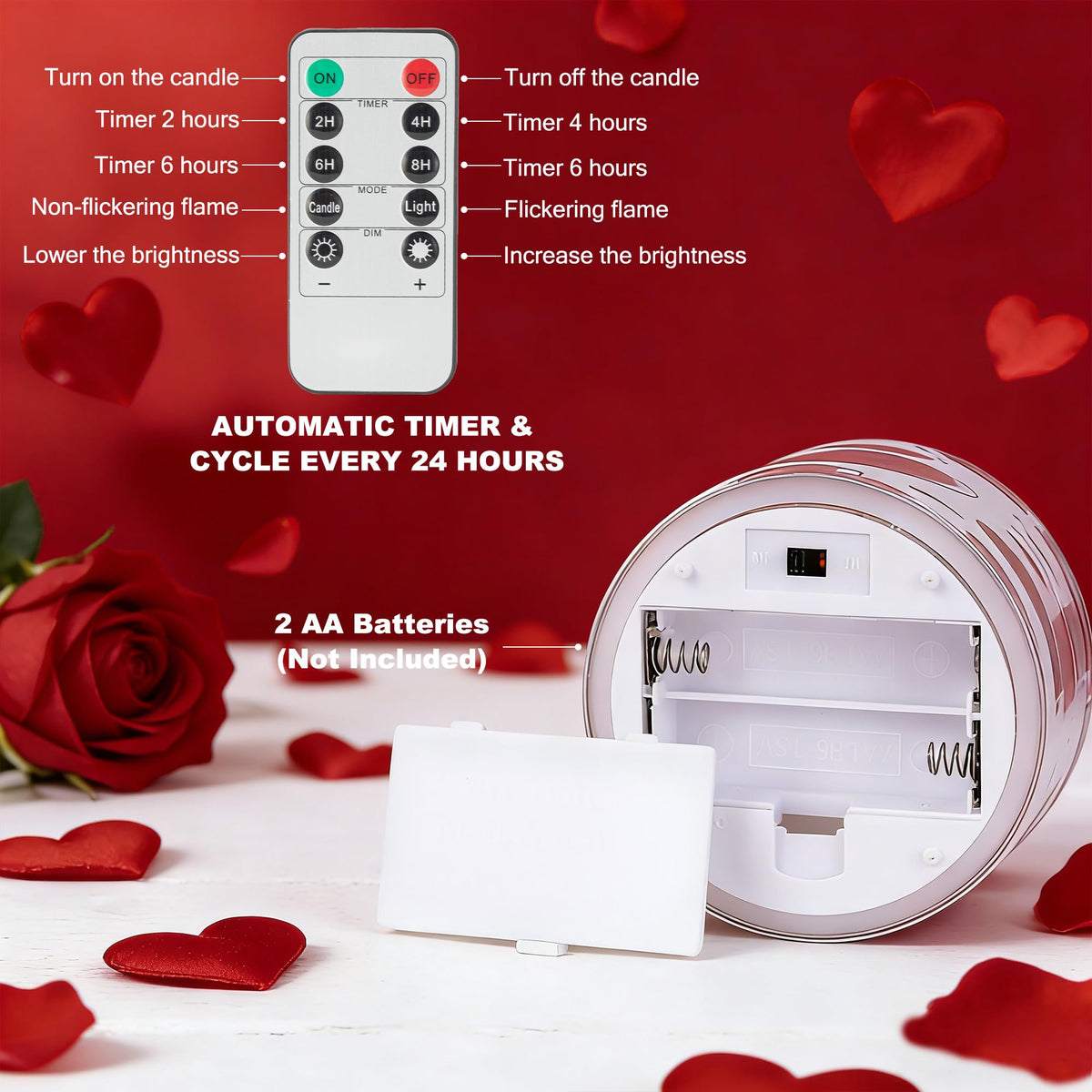 AFINETH Valentines Day Flameless Candles with Remote, Red Heart Glass Battery Operated Candles, Real Wax Flickering LED Pillar Candles for Proposal Wedding Anniversary Romantic Night, 3 Pack