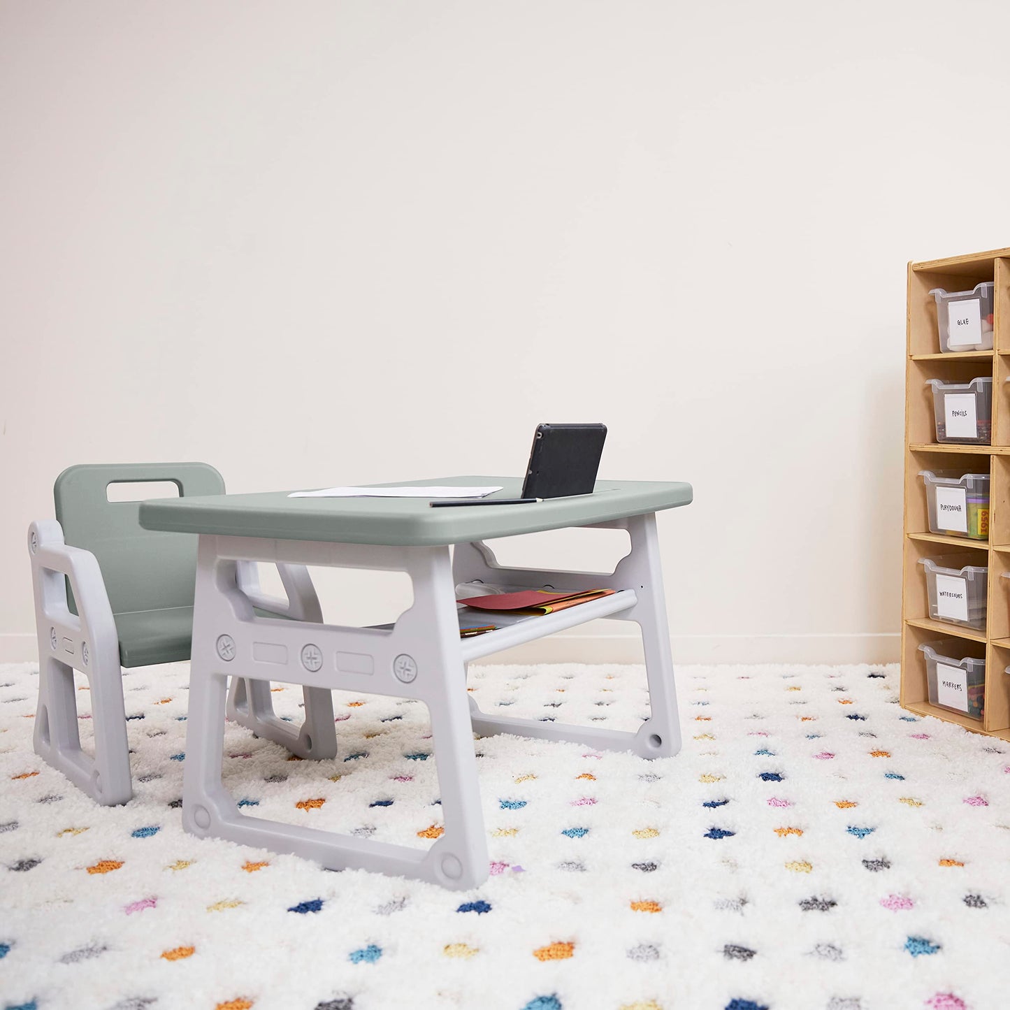 ECR4Kids Toddler Plus Desk and Chair, Kids Furniture, Grey/Light Grey, 2-Piece
