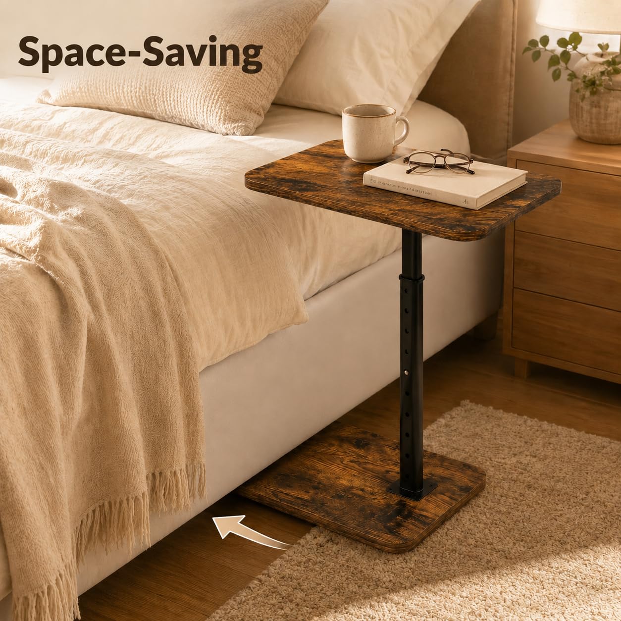 Ginyoyo C-Shaped TV Tray Table, Height Adjustable Side Table, End Tables for Living Room, Snack Table for Sofa, Bed, Couch, Bathroom, End Side Table for Eating, Dinner, Laptop, Small Spaces