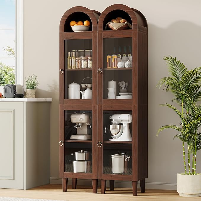 71" Tall Arched Cabinet with Acrylic Door, Modern Curio Arched Bookcase with