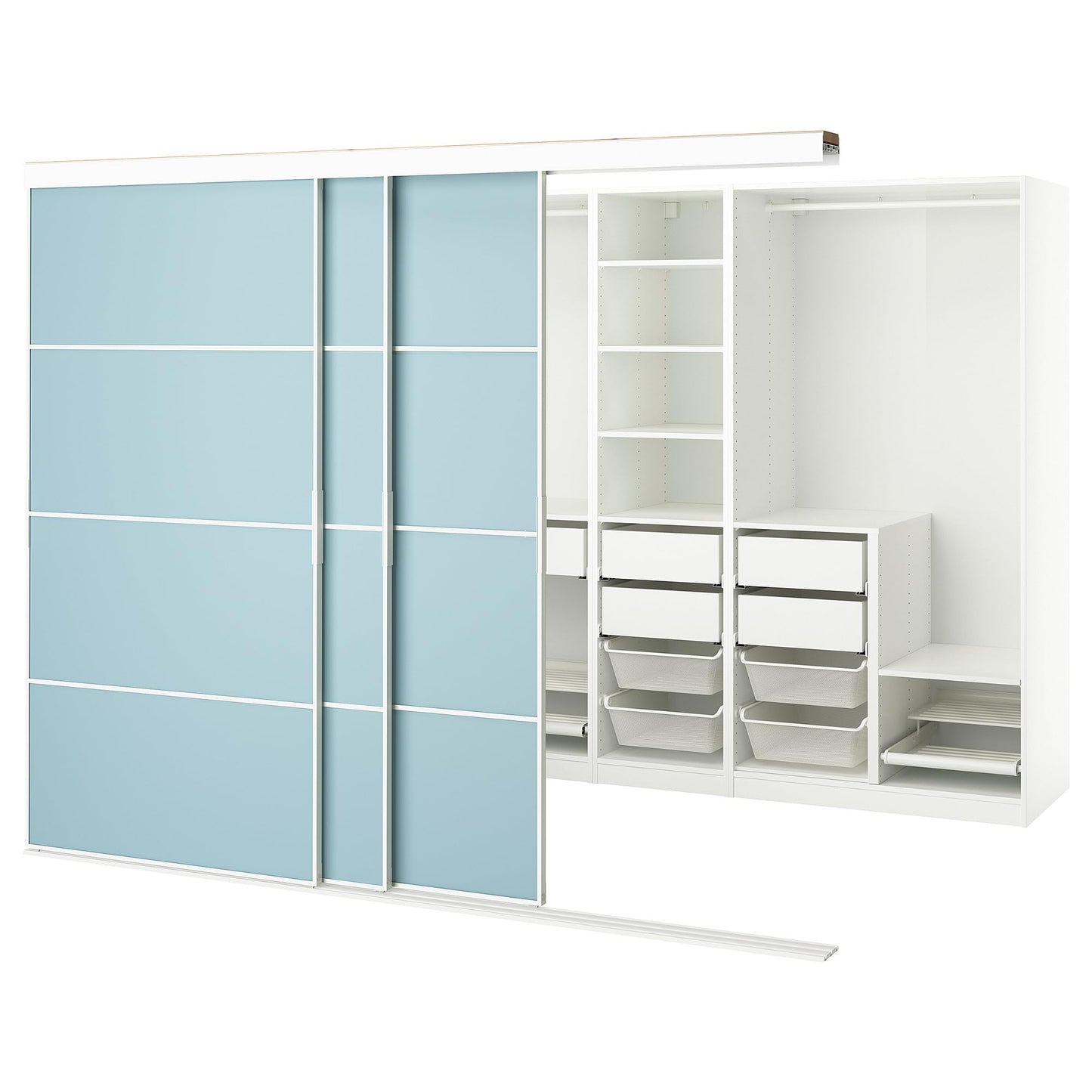 ProTuning PAX/SKYTTA Walk-in wardrobe with sliding doors, white double sided/Mehamn light blue, 276x160x205 cm