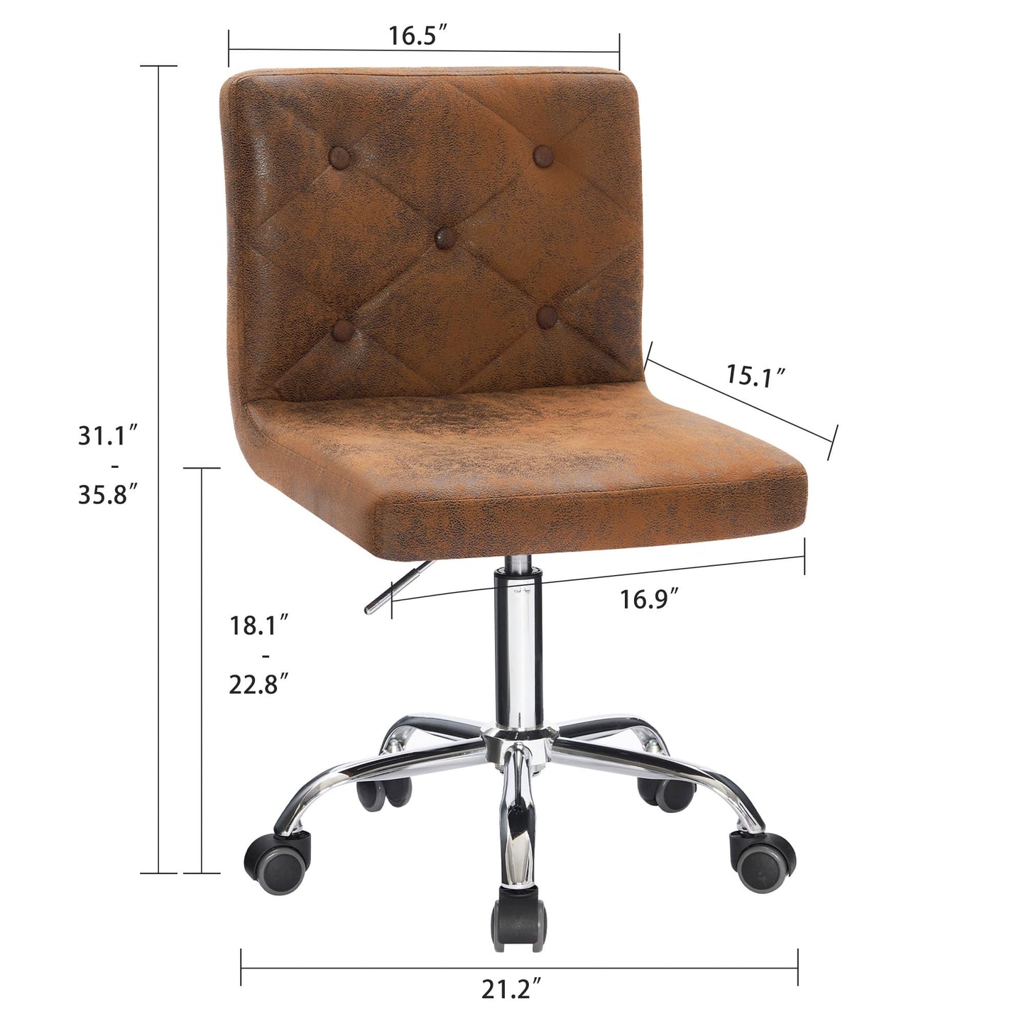 VECELO PU Leather Mid-Back Armless Desk Chair Adjustable Height 360° Rolling Swivel for Home Office Work, Dark Brown