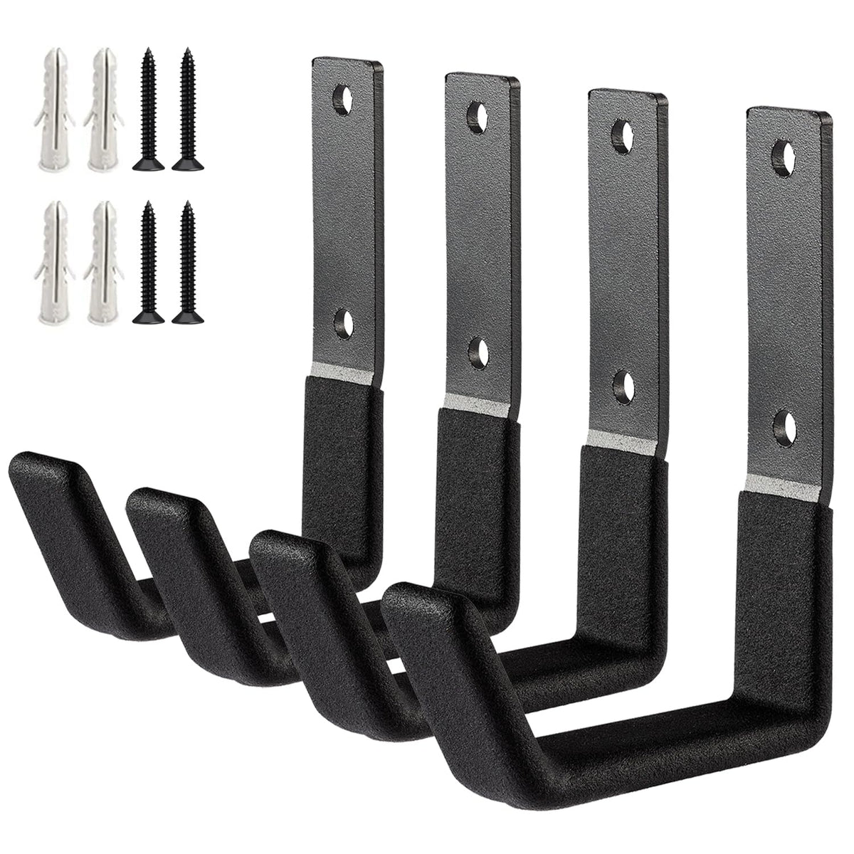 SINCHEEWAY Heavy Duty Steel Hooks - Wall Mount Organizer for Garage & Garden Tools, Hoses & More (4, Small)