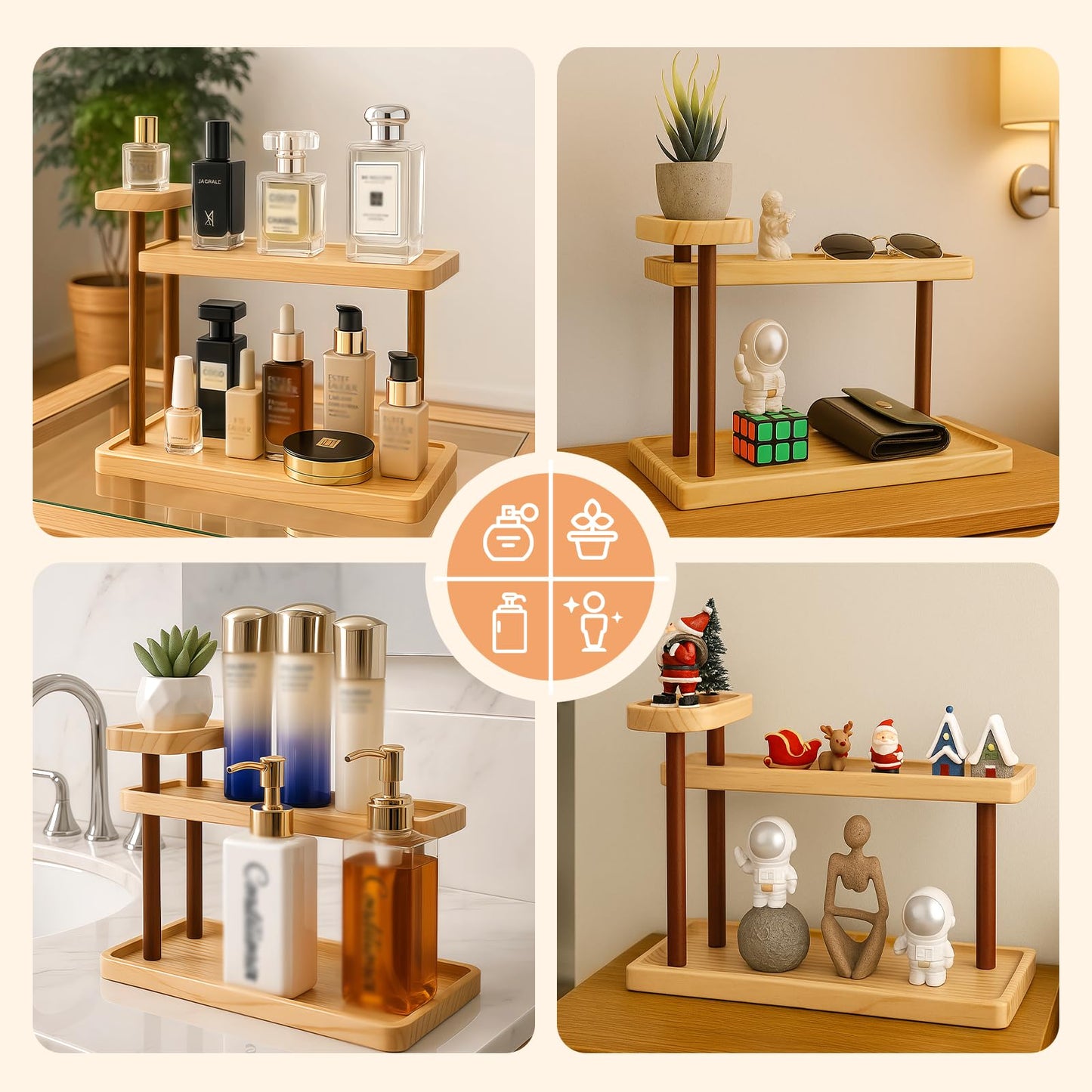 Piegricdiat Bathroom Countertop Organizer,Vanity Organizer and Storage for Cosmetic Skincare Perfume, Ideal Storage Solution for Perfumes, Cosmetics, Spices, Handmade Toys, Office Supplies. (Brown)