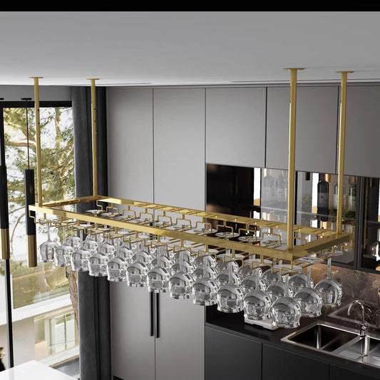 GFRWKCEX Hanging Wine Ware Holder, Ceiling Mounted Suspended Shelf, Upside Down Goblet Organizer Racks, Floating Decorative Storage Shelf for Bar Counter Cafe(80x35cm(32x14inch))