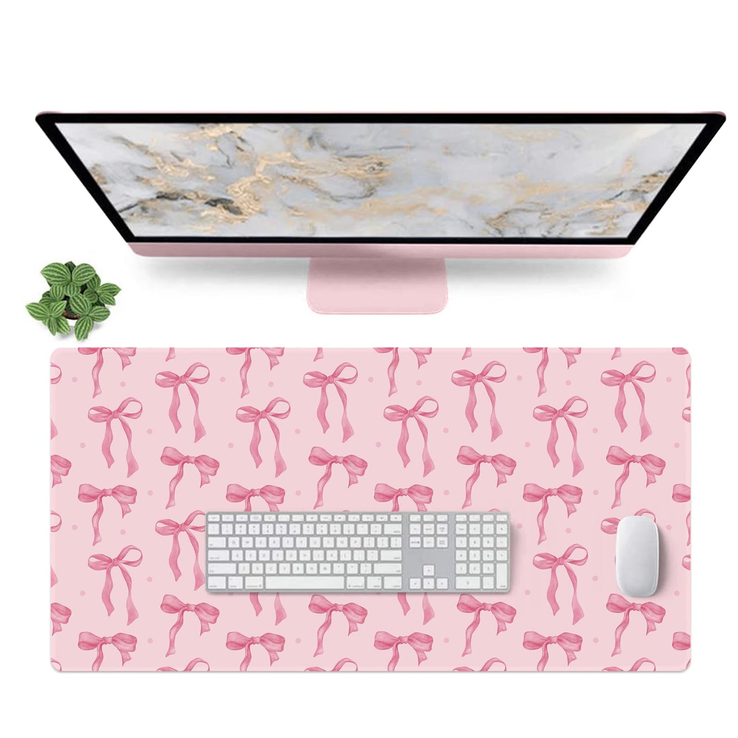 Pink Desk Mat with Bows, Cute Mouse Pad for Computer Laptop PC Non-Slip Rubber Base Gaming Keyboard Pad, Large Office Mat Girly Décor Office Supplies Desk Accessories for Teen Girls Women 31.5 x 15.7