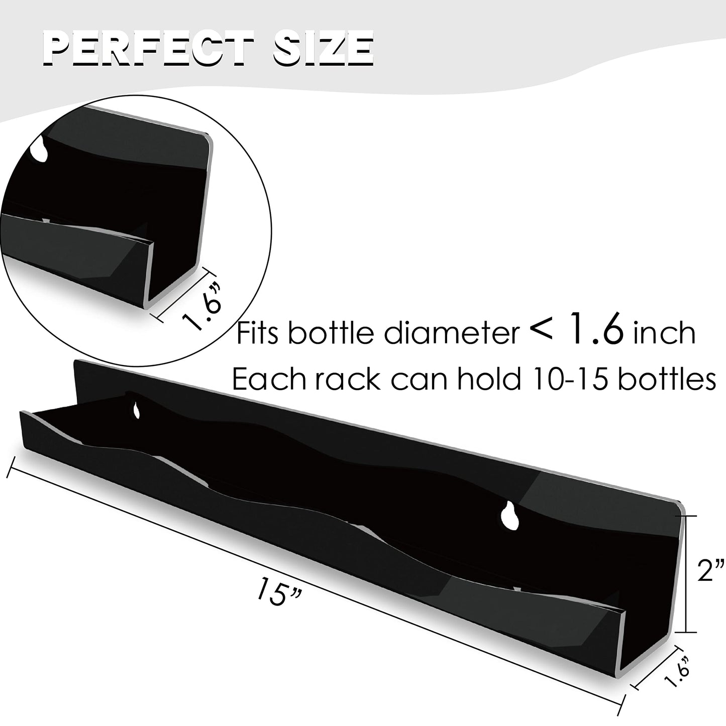 YMVV 15" Nail Polish Rack Wall Mounted Shelf,6 Pack Black Acrylic Organizer Supplies for Nail Techs,Great Display for Salons Retailers