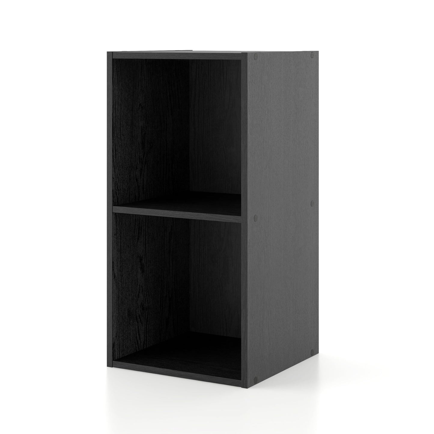 Homes: Inside + Out Apexa 2-Cube Storage Organizer Shelves, Stackable Wood Bookcase Fits Cubby Bins for Organization, Dorm Teen Room Decor & Home Office, Black
