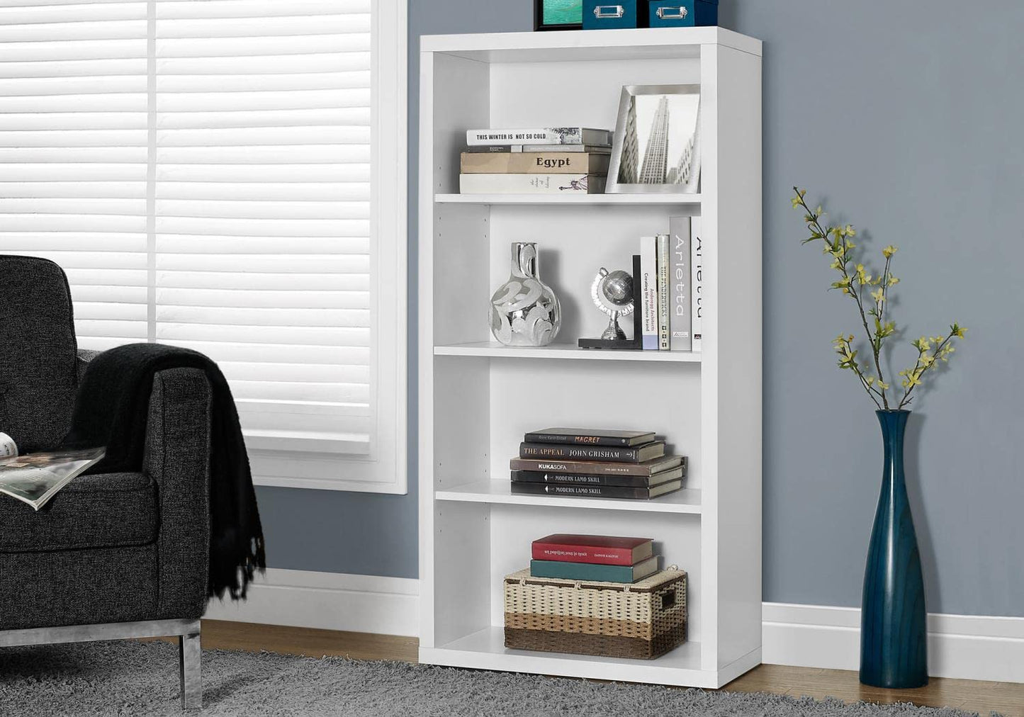Monarch Specialties I 7059 Bookshelf, Bookcase, Etagere, 5 Tier, 48"H, Office, Bedroom, Laminate, White, Contemporary, Modern