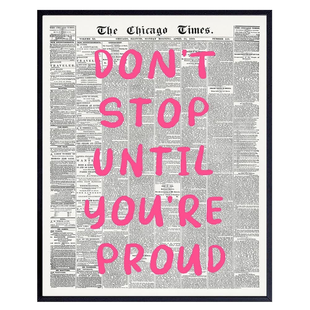 Cute Office Decor - Motivational Poster for Women 8x10 - Inspiring Quotes for Women - Positive Inspiration Wall Decor for Woman - Bedroom Decoration - Encouraging Gifts - Boss lady Newspaper Wall Art