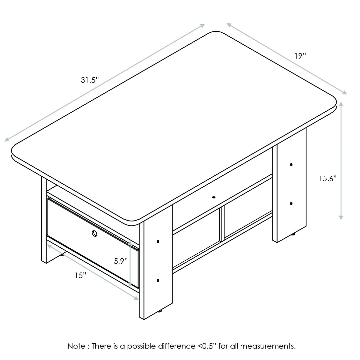 Furinno Andrey Coffee Table with Bin Drawer, Dark Walnut