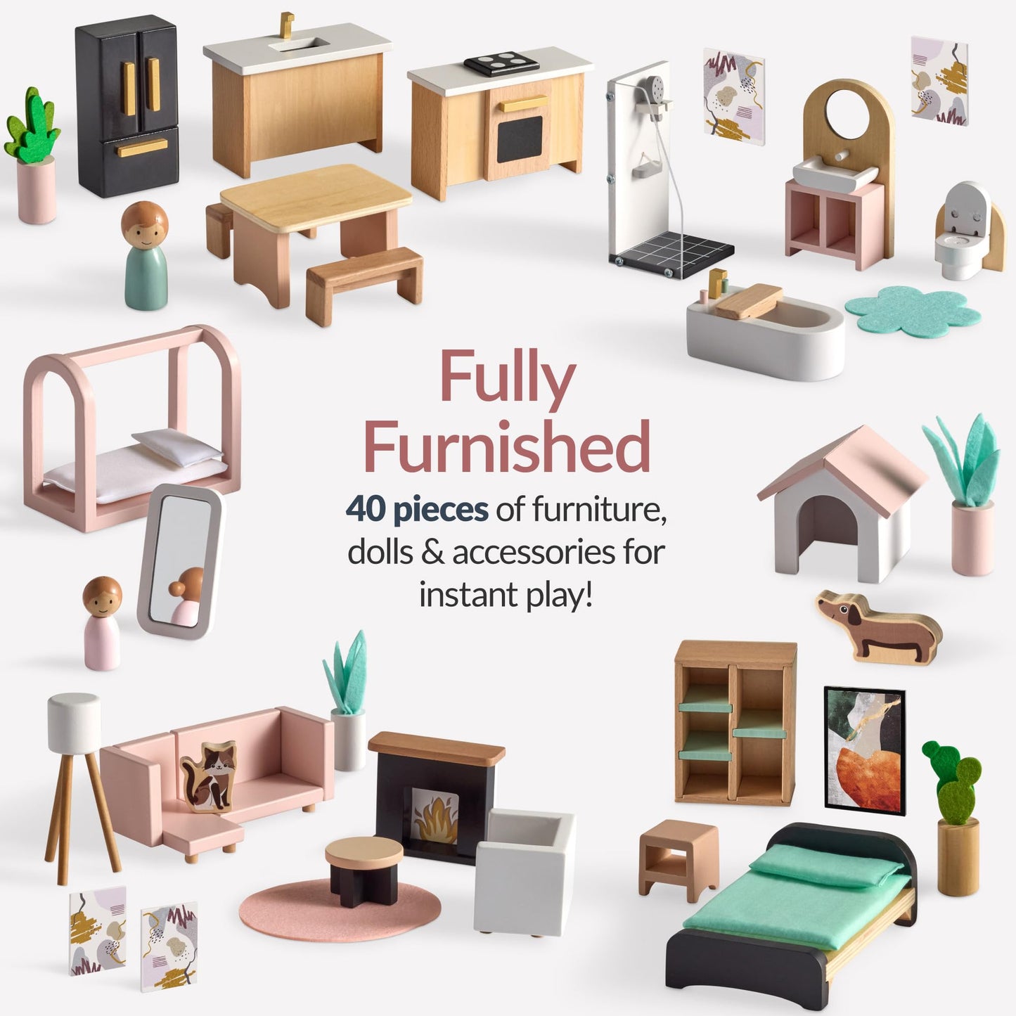 Best Choice Products Modern Wooden Dollhouse for Kids, 3-Story Doll House with 40 Furniture Accessories, Interactive Dollhouse Set with Dolls, Multi-Room Design for Girls & Boys - Black