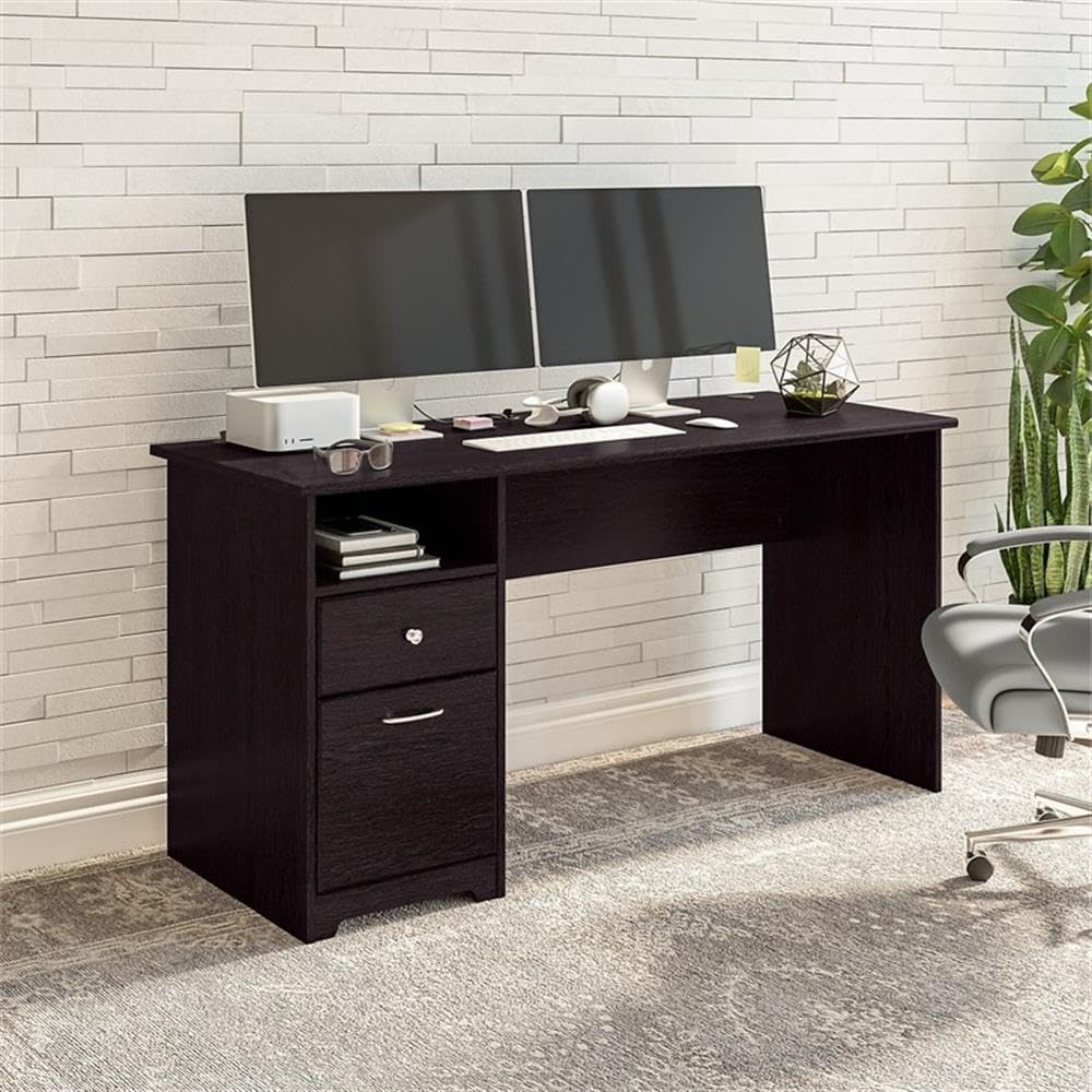 Bush Home Cabot 60W Computer Desk with Drawers in Espresso Oak, Workstation and File Storage, Desktop with Organization Solutions for Home Office