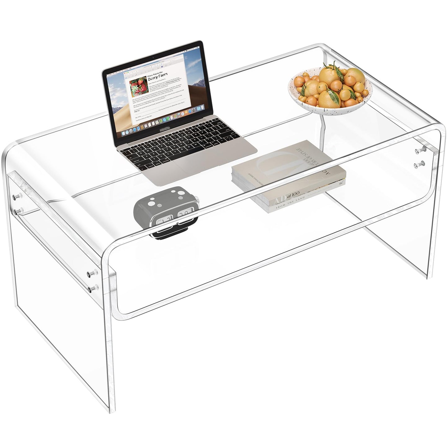 XOHYW Acrylic Coffee Table, Clear Rectangle Side Table Furniture, Modern Tea Table With Open Storage, End Table for Living Room, Office Reception and Bedroom