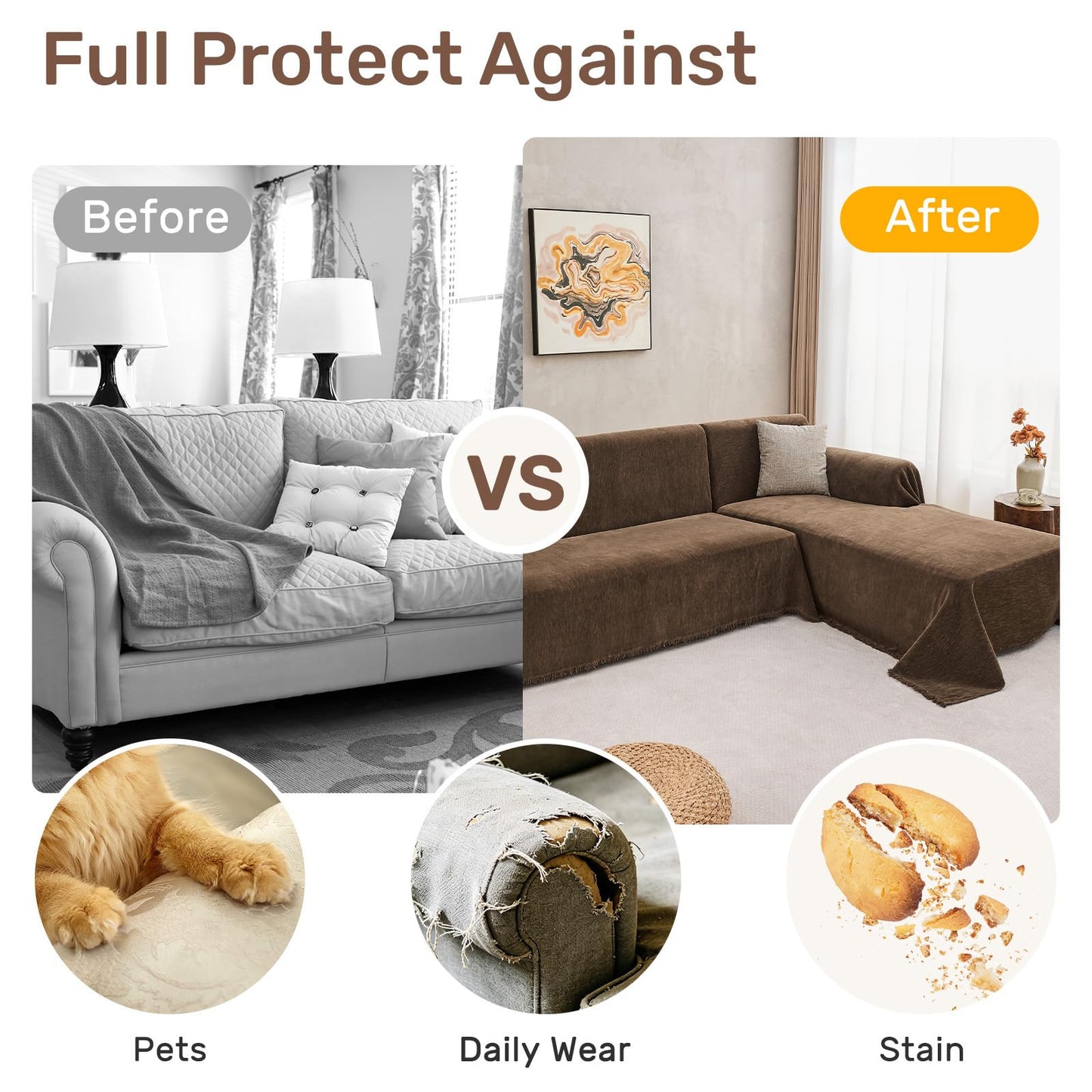 Houmiggle Sectional Couch Covers, 2 Pieces Washable L Shaped Couch Covers Sofa Blanket for Dogs Pet Friendly Sectional Sofa Slipcovers Furniture Covers,71"x118"+91"x134",(XXX-Large,Coffee)