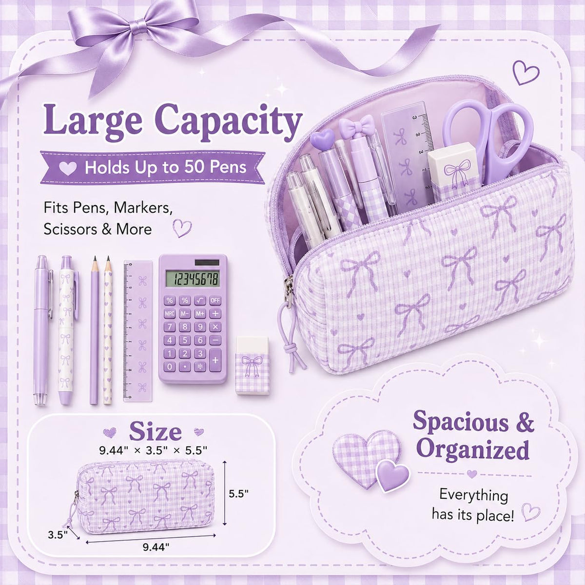 LEDAOU Cute Pencil Case for Kids Girls Boys Pencil Pouch kawaii Pen Pencil Box Bag Holder for School Students (Corduroy -Bow Purple)