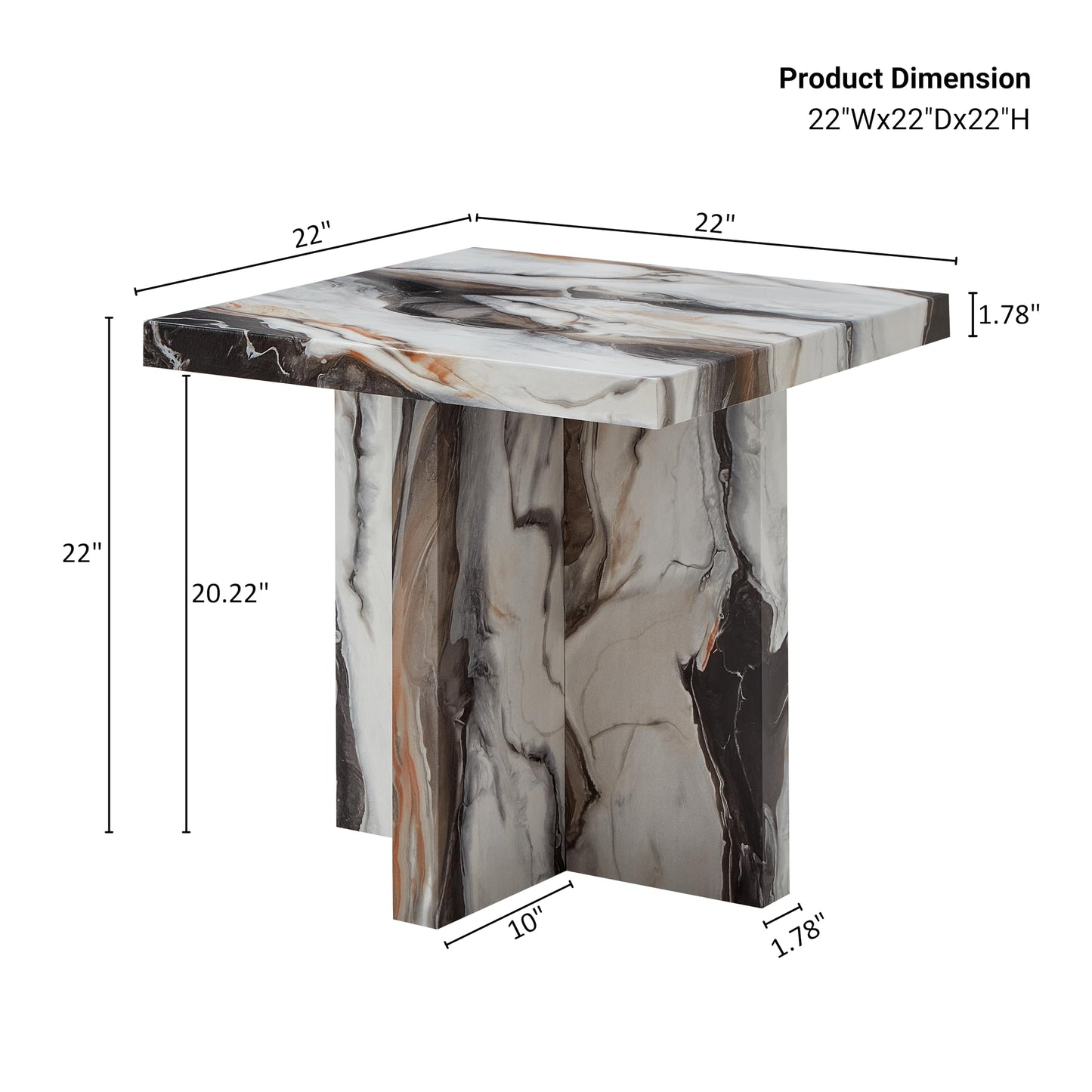 Roundhill Furniture Cavira Modern Faux Marble Living Room Side Table, Off-White