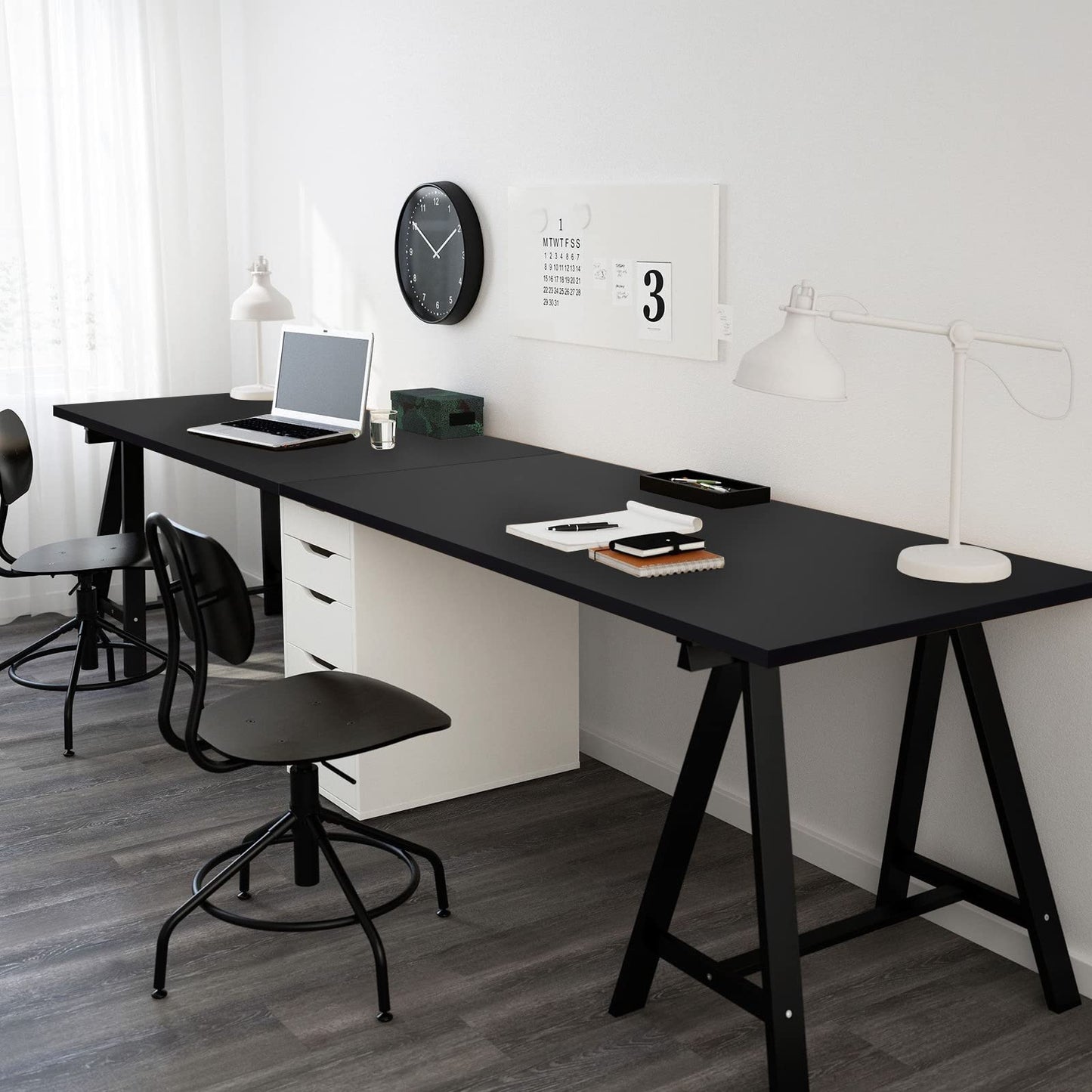Kaboon 48"x26" Universal Table Top, Solid One-Piece Desktop, Reversible Melamine Countertop, Double Desks, L-Desk DIY, Black