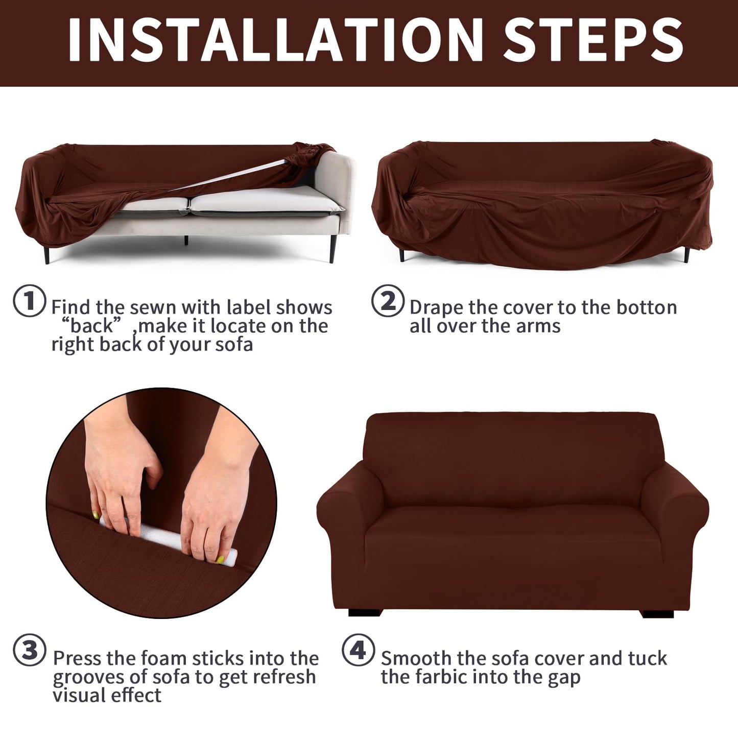 Peryiter 2 Pcs Sofa Covers Couch and Loveseat Covers Set Stretch Sofa Slipcover for Living Room Armchair Furniture Protector, Wrinkle Proof(Brown,Milk Silk)