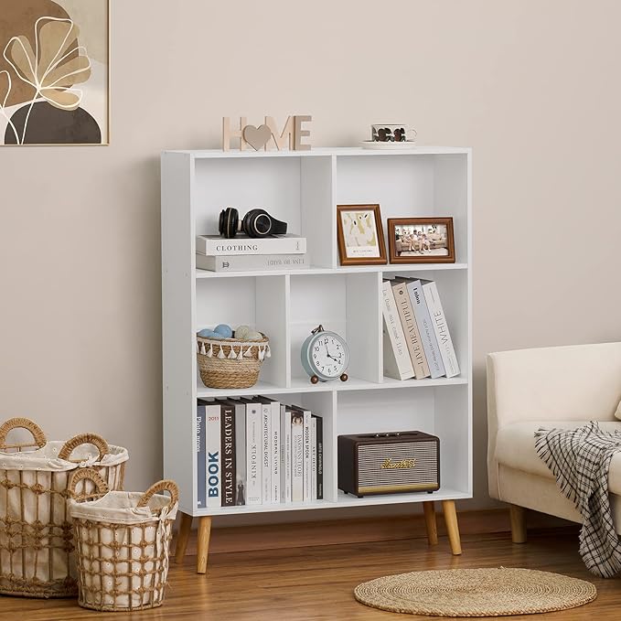 YAHARBO White Bookshelf, 3 Tier Book Shelf