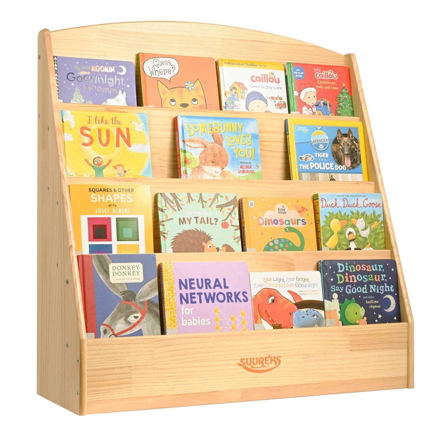 suureks Montessori Bookshelf, 4 Tier Kids Bookshelf – Safe, Sturdy, and Easy to Clean, Premium Wooden Book Shelf for Kids Rooms, Playroom, Classroom, Nursery（31-1/2" D x 11-4/5" W x 31-1/2" H）