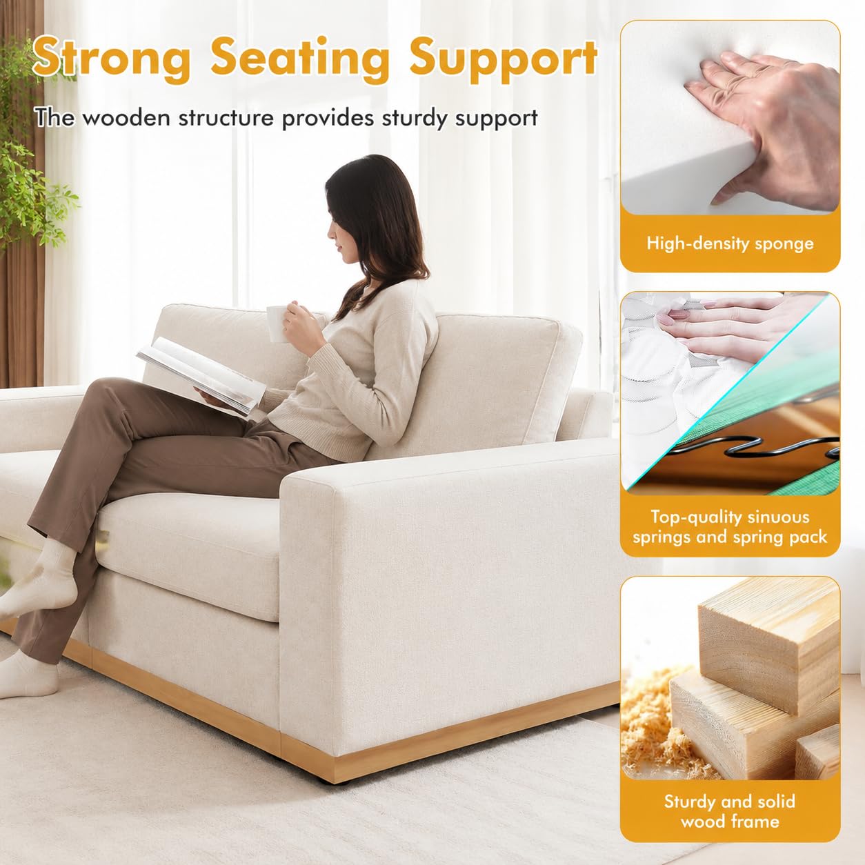 WEUP 86" Modern Loveseat Sofa for Living Room,2 Seater Deep Seat Modular Sofa Couch,Chenille Fabric,Solid Wood Frame,Spring Cushions, Removable Covers,Easy Assembly for Small Spaces,Beige
