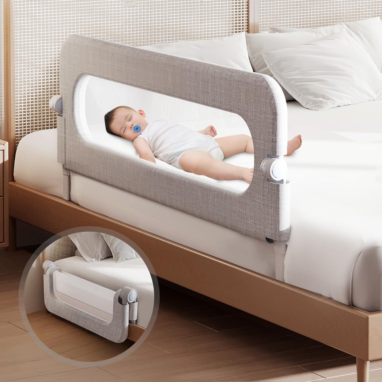 Toddler Bed Rail Guard for Baby - Toddlers Bed Rail for Queen Full King Twin Crib Bunk Size Bed Adjustable Heights & Foldable Portable Bedrail Extra Tall Child Safety Side Railing Guards for Kids(48")