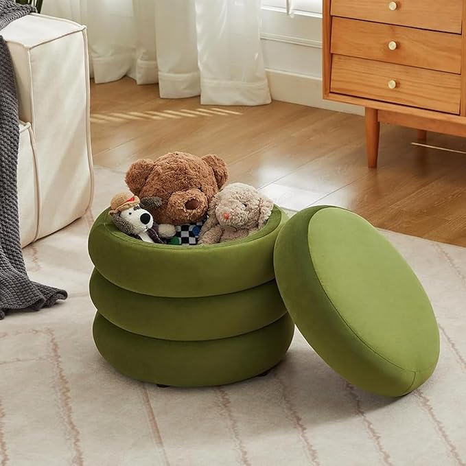 Flouki 19.5" Storage Ottoman Round, Vanity Stools