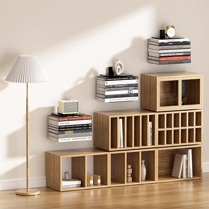 Invisible Floating Bookshelf for Wall, 8 Tier Vertical Spine Book Tower Wall