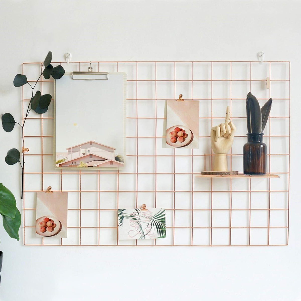 GBYAN Wall Grid 2 Pack Wire Photo Grid Panels Metal Picture Rack Wall Organizer for Memo, Photo Display, 25.6" x17.7 Each Grid Panel